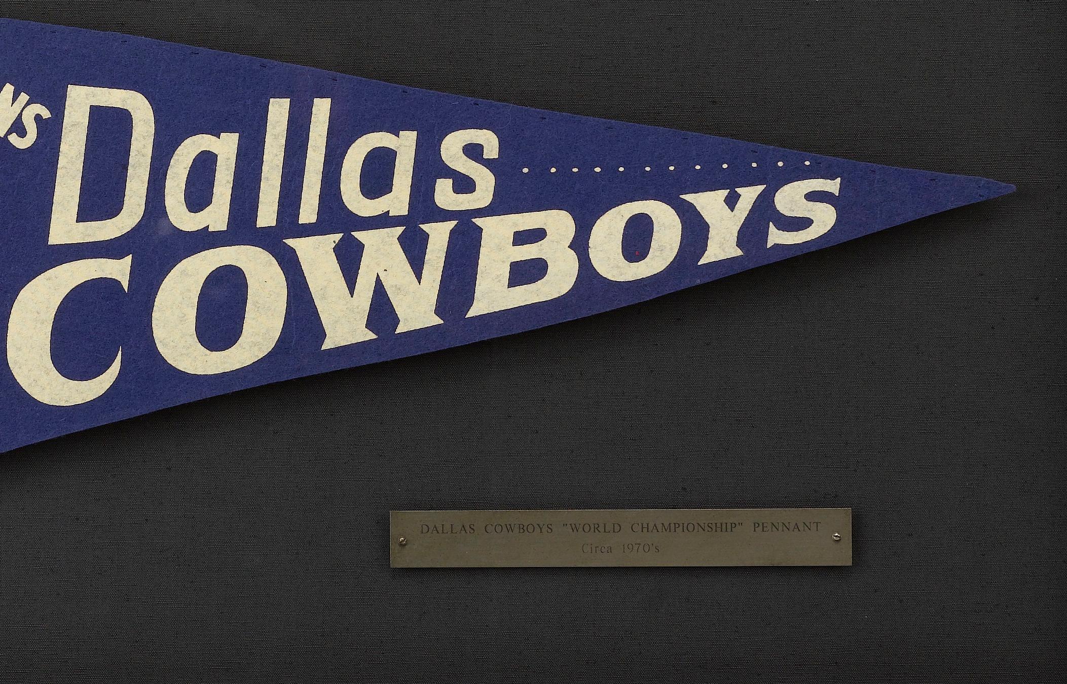 This is a rare, hard to find vintage NFL Dallas Cowboys pennant. A blue felt pennant, this design features Cowboy Joe and the text 