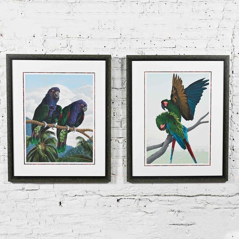 Gorgeous vintage Dallas E. John limited edition Imperial Mates & Military Macaws hand signed fine art serigraph parrots professionally framed by Artworks. Beautiful condition, keeping in mind that these are vintage and not new so will have signs of