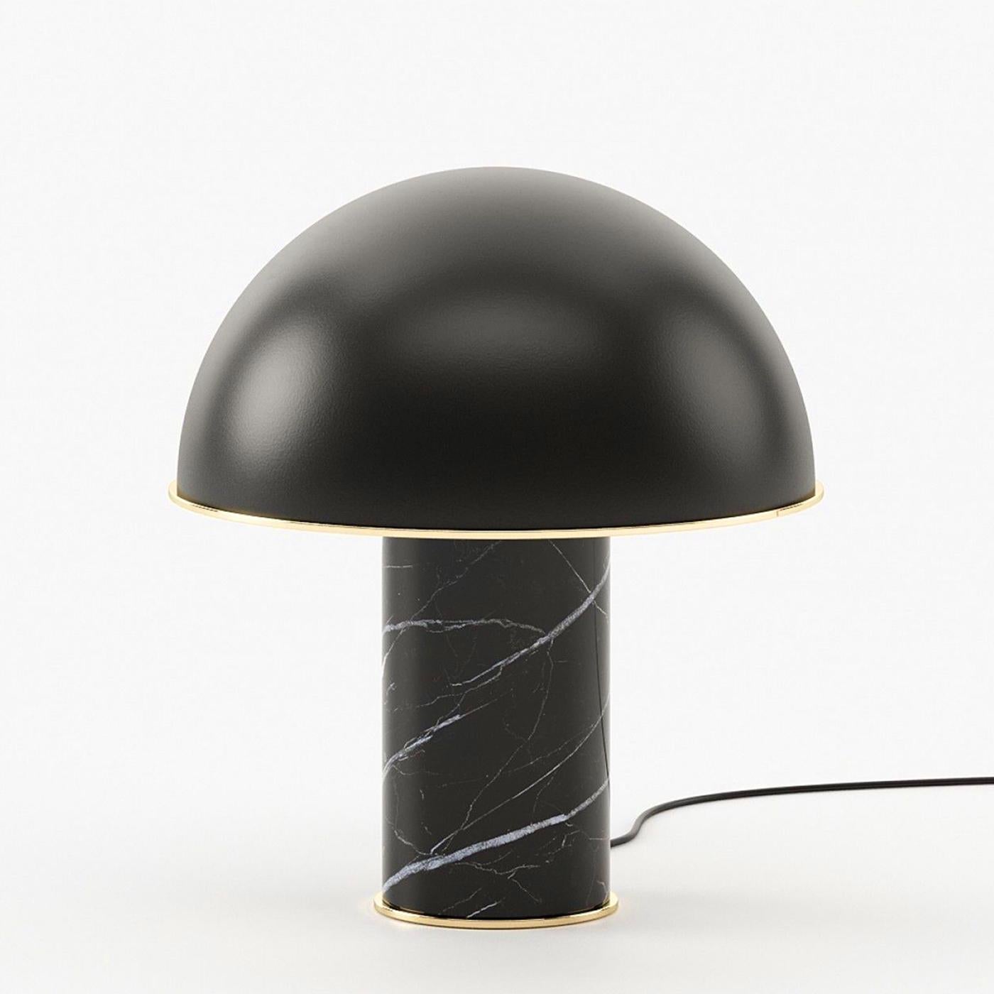Table Lamp Dallas Marble with black marble base in polished finish
with polished stainless steel trim base. With iron lampshade in black 
finish with polished stainless steel trim. 1 bulb, bulb not included.
Also available in white marble finish,