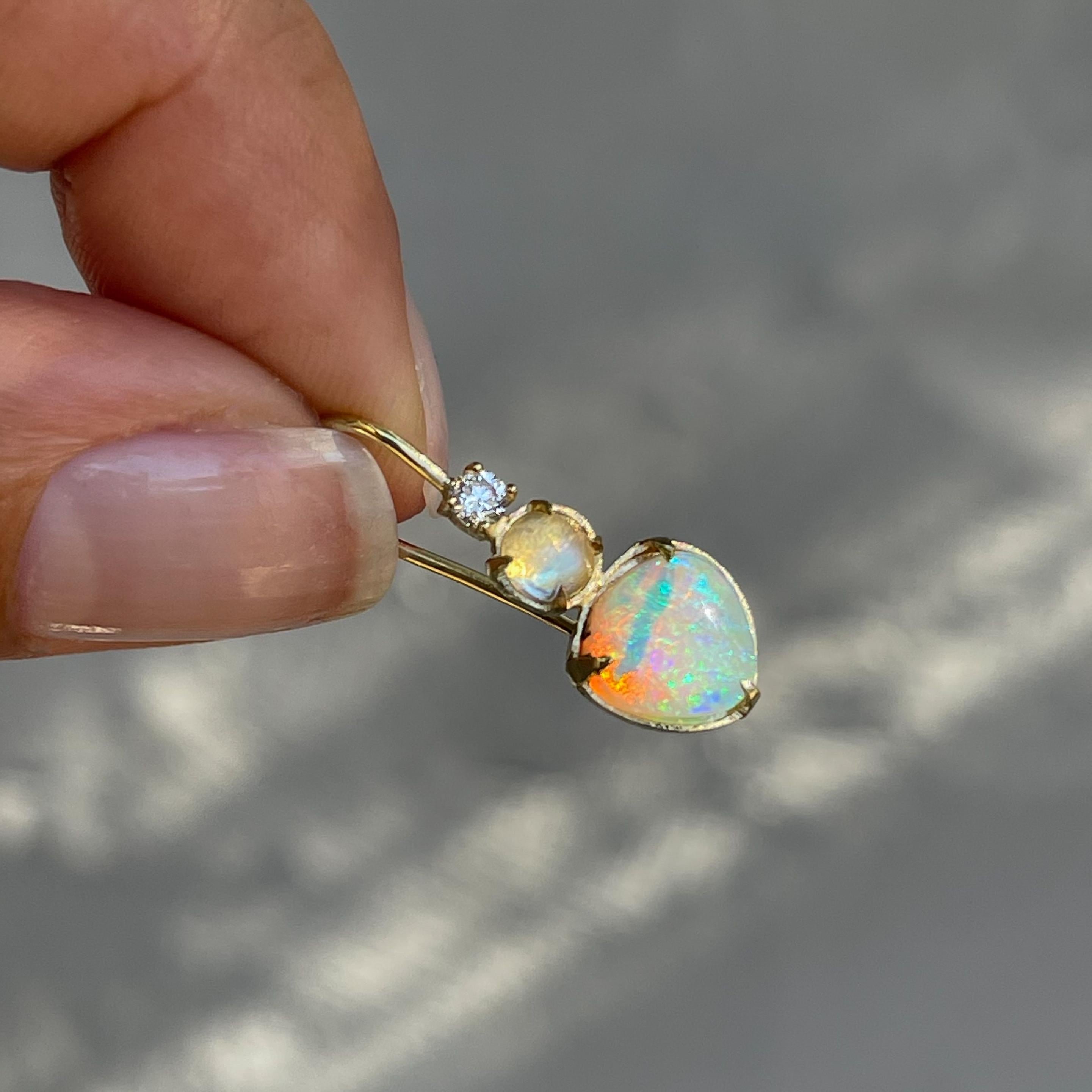 Rose Cut Dalliance Crystal Pipe Opal Drop Earrings in 14k Gold by NIXIN Jewelry