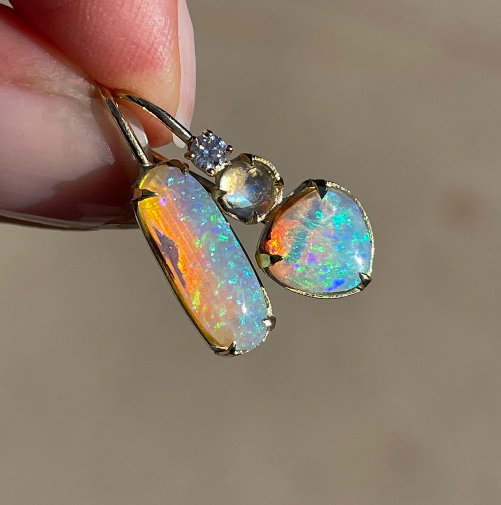 Dalliance Crystal Pipe Opal Drop Earrings in 14k Gold by NIXIN Jewelry In New Condition In Los Angeles, CA