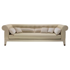 DALMATIA Tufted Sofa Covered with Leather in White Oak Finish