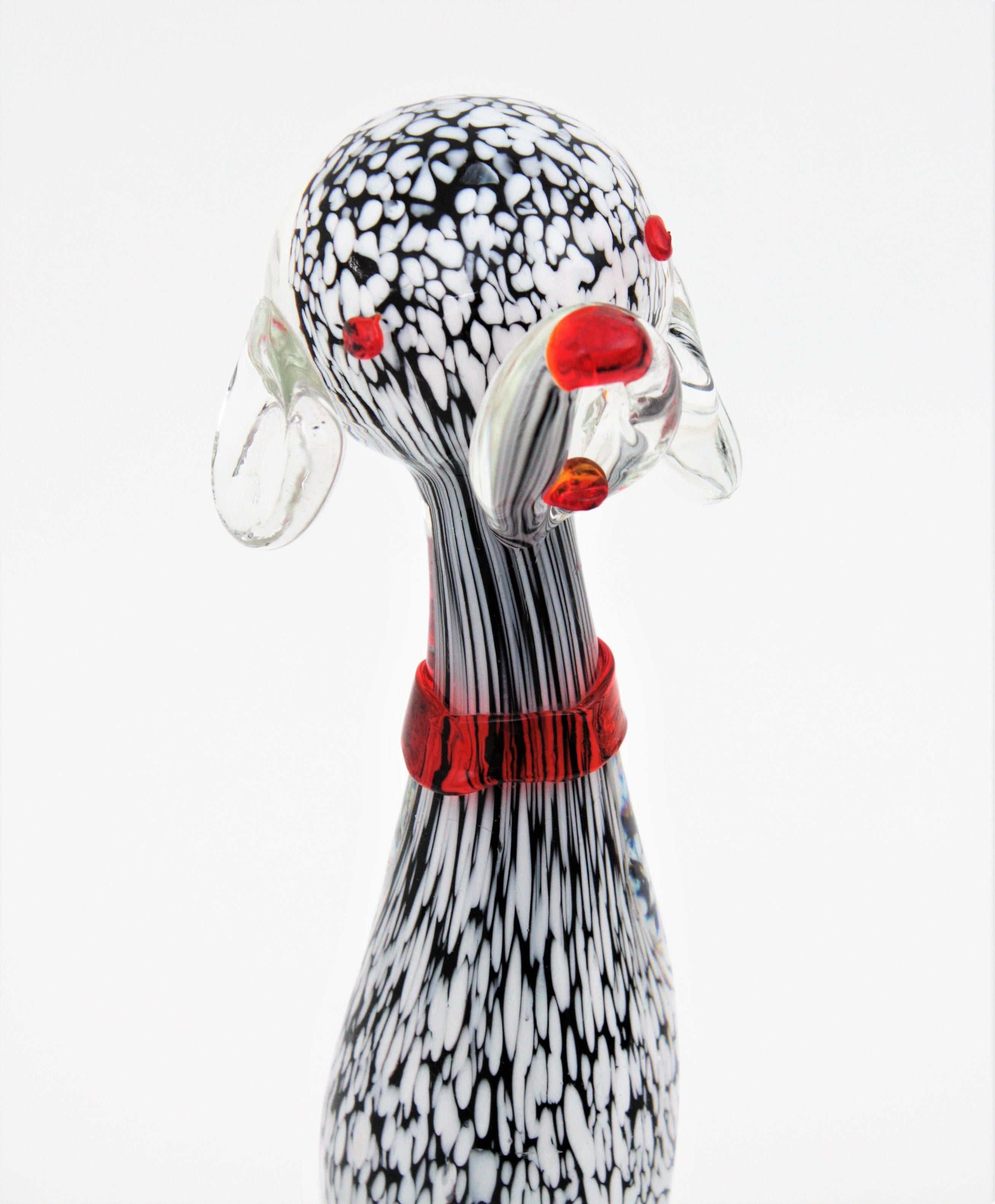 Mid-Century Modern Dalmatien Murano Glass Black White Spotted Puppy Dog Figure Paperweight (Presse-papier) en vente