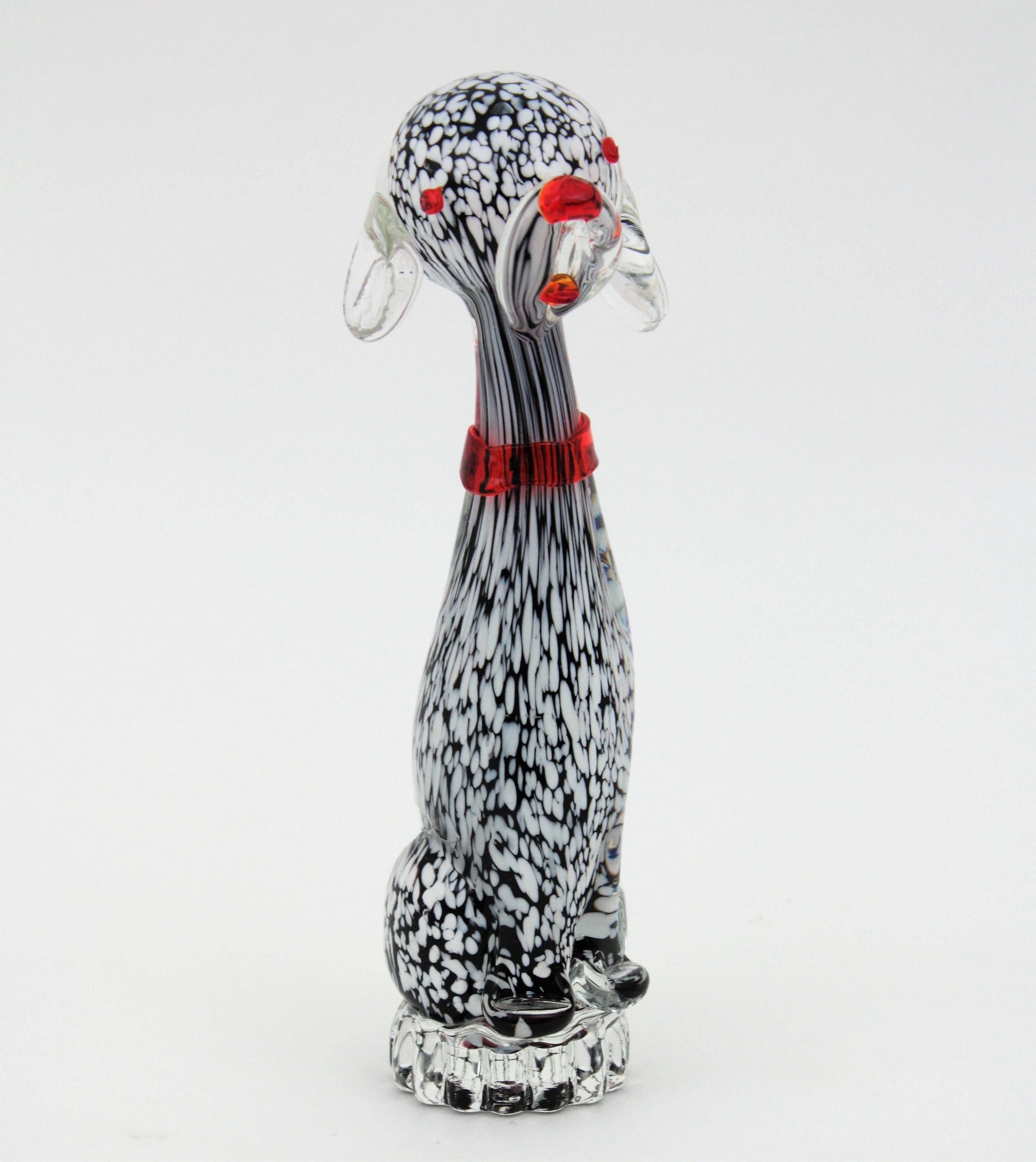 Dalmatian Murano Glass Black White Spotted Puppy Dog Figure Paperweight In Good Condition For Sale In Barcelona, ES