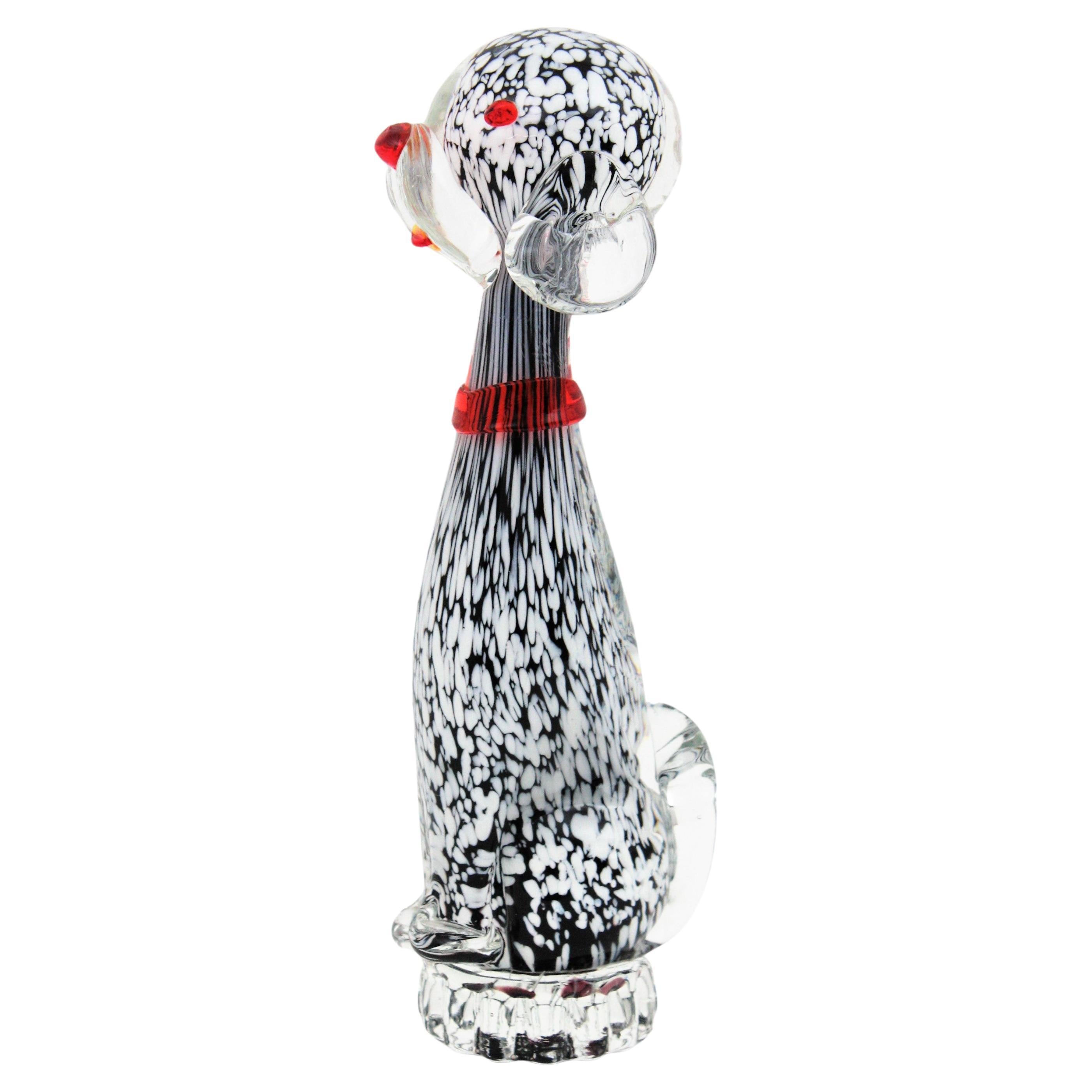 Dalmata di Murano in vetro nero bianco macchiato Cucciolo di cane Figura Fermacarte in vendita