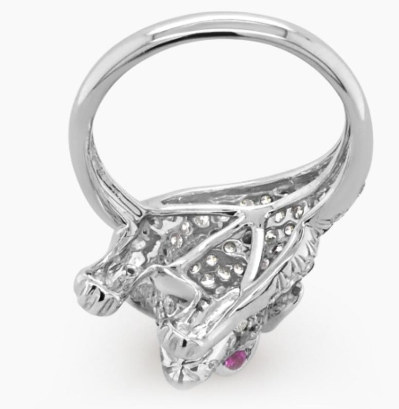 Dalmatiner Welpe Weiß & Schwarz Diamanten 18K Weißgold Hund Ring (Gemischter Schliff) im Angebot