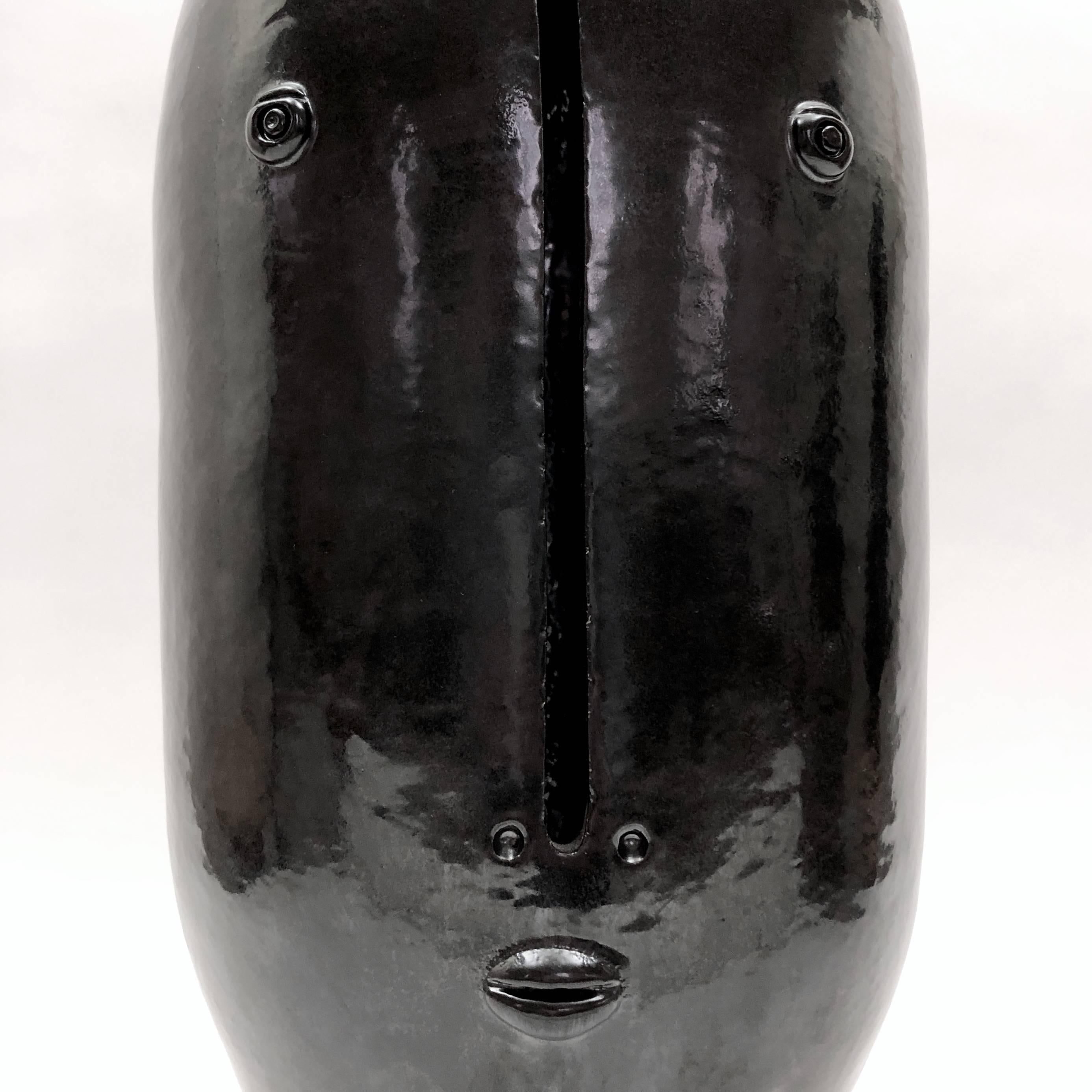 Dalo, Ceramic Table Lamp Base Glazed in Black In Excellent Condition For Sale In NICE, FR