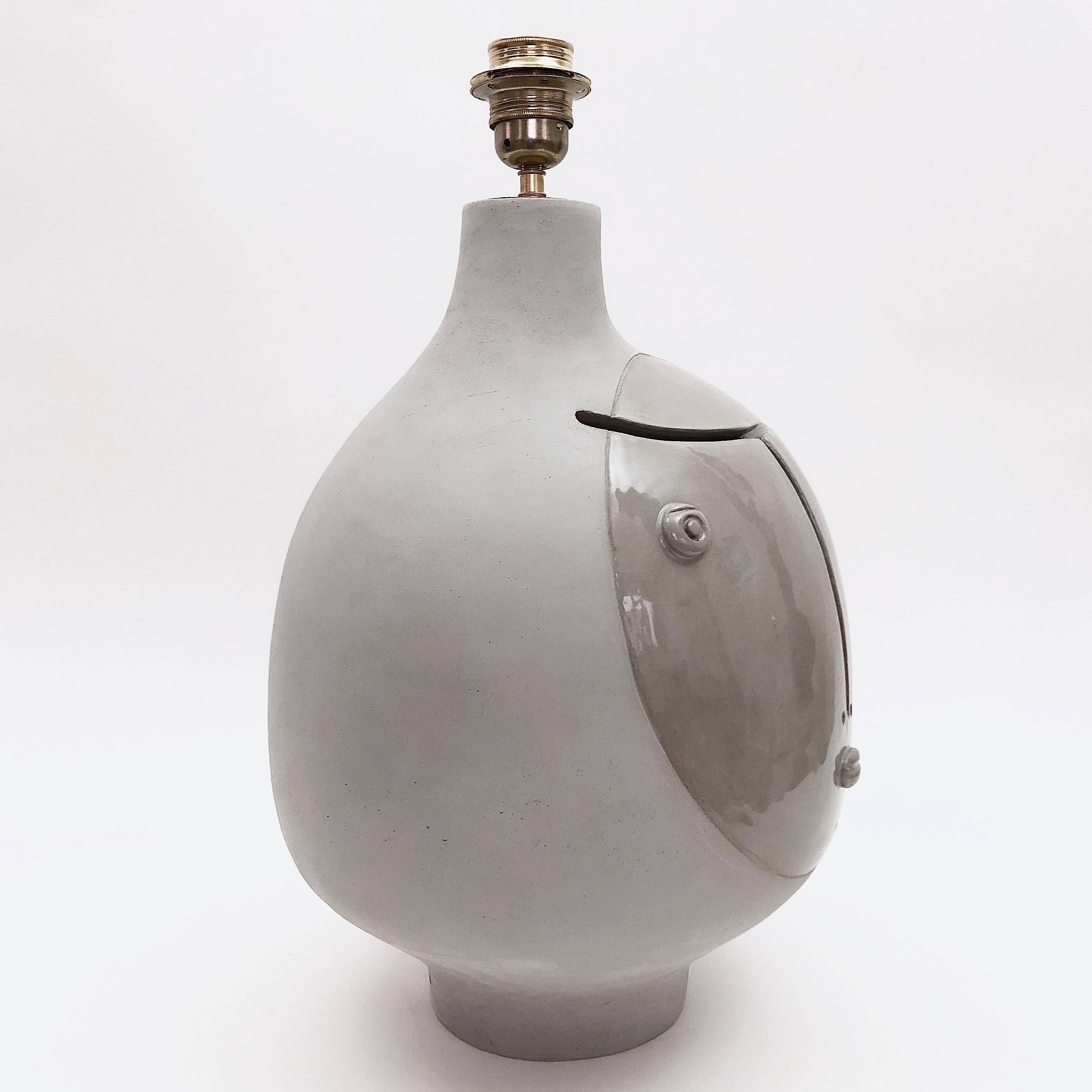 French Dalo Ceramic Lamp Base Glazed in Grey