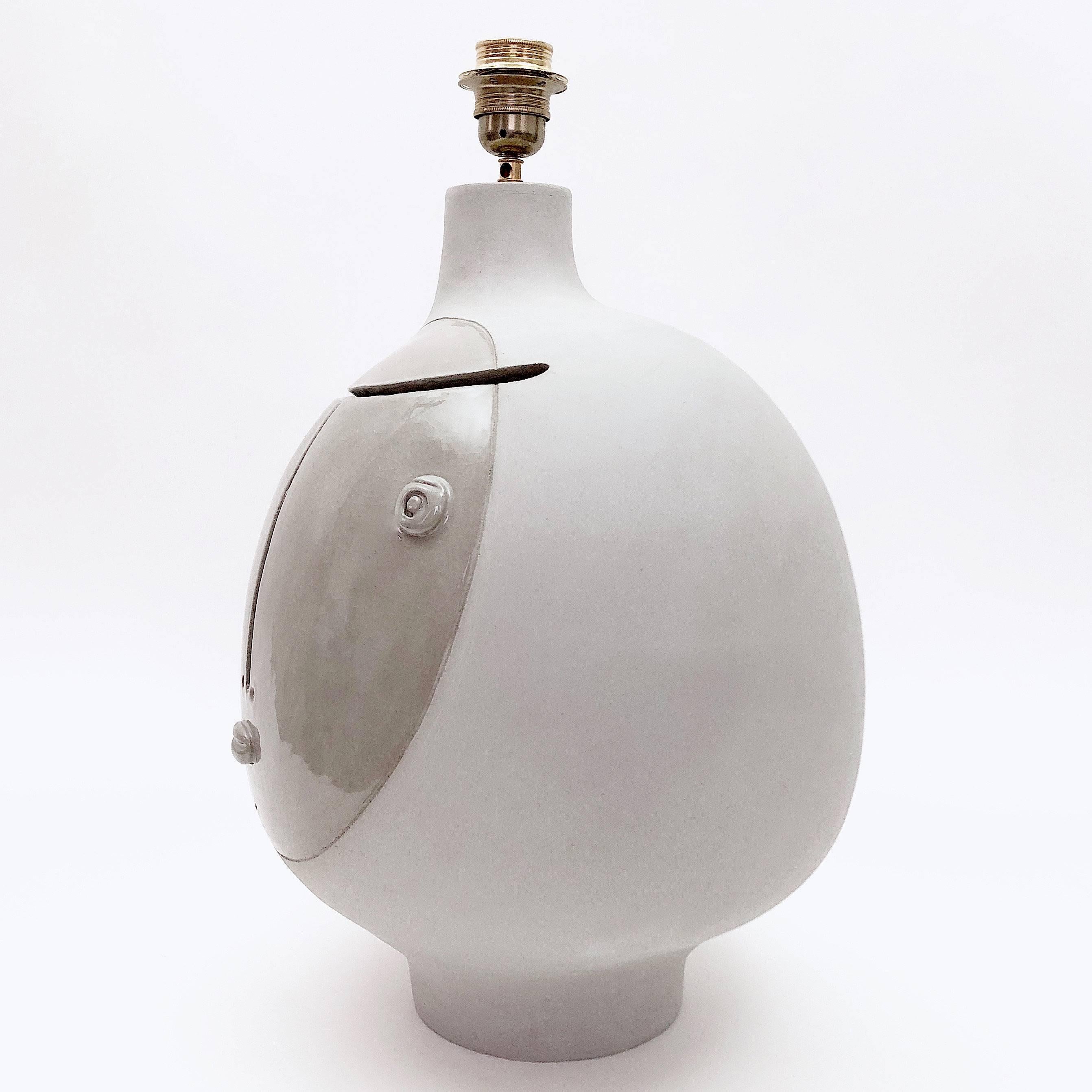 Dalo Ceramic Lamp Base Glazed in Grey In Excellent Condition In NICE, FR