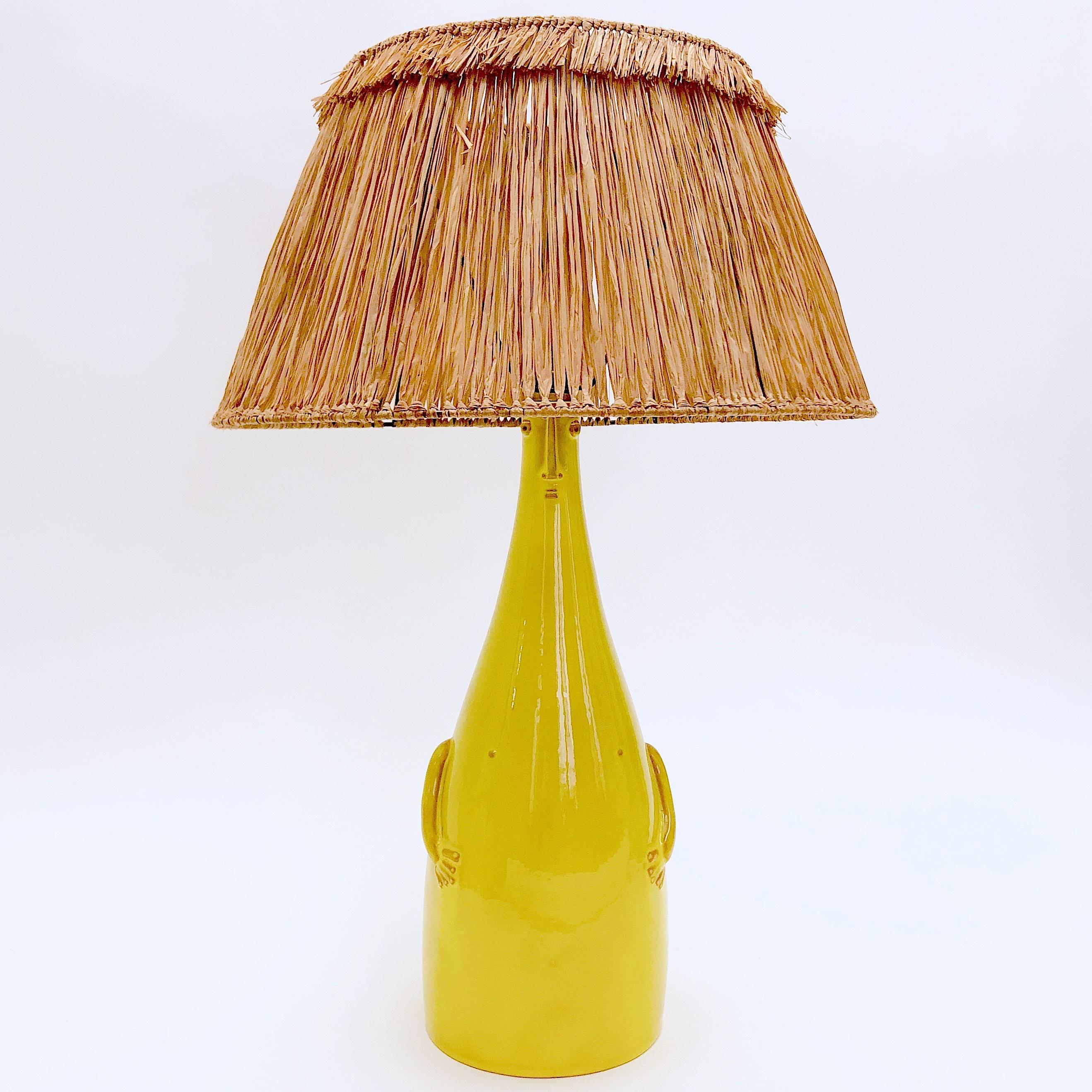 Enameled Dalo, Ceramic Lamp Base Glazed in Yellow