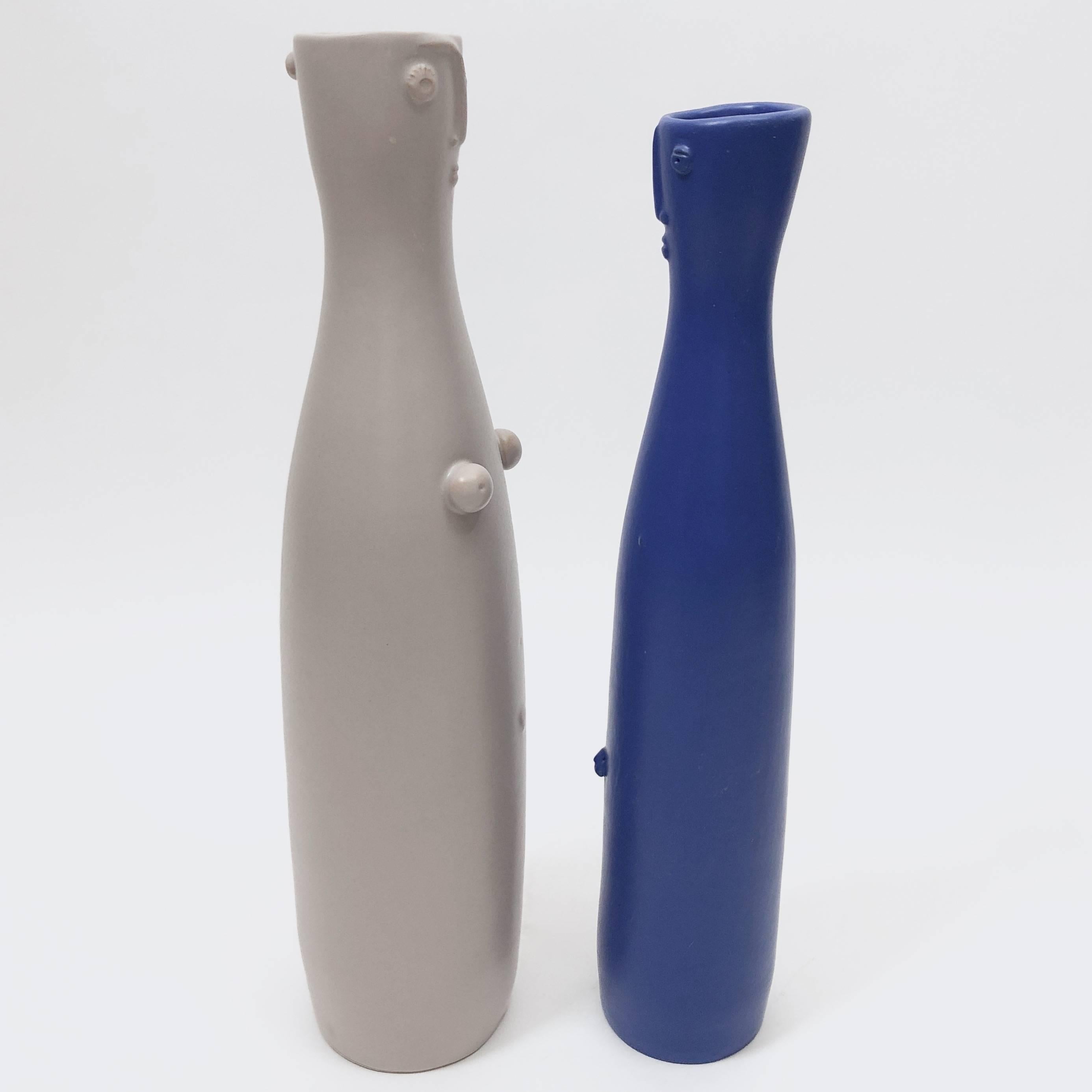 French Dalo, Pair of Ceramic Bottles Vases For Sale