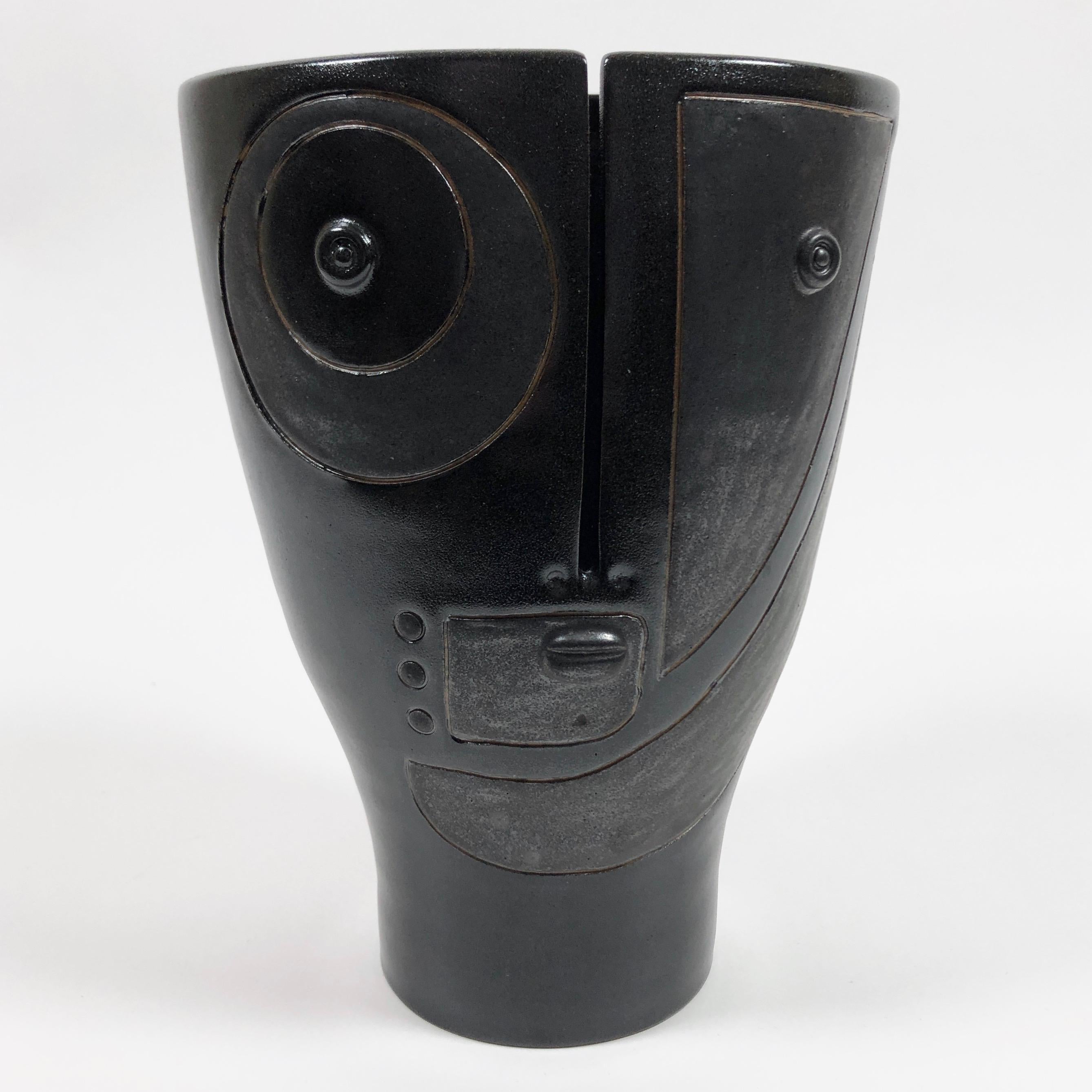 Enameled Dalo, Black Ceramic Vase