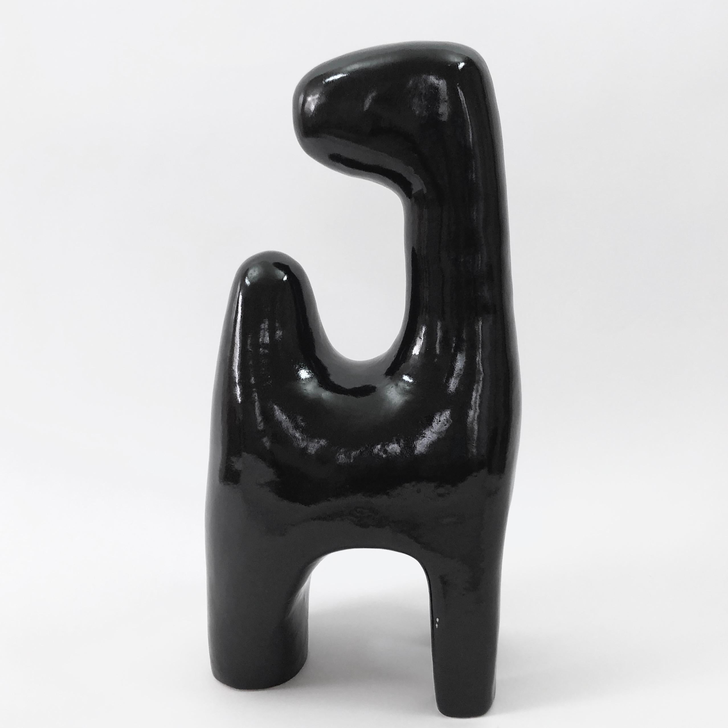 Glazed Dalo, Black Ceramic Sculpture  For Sale