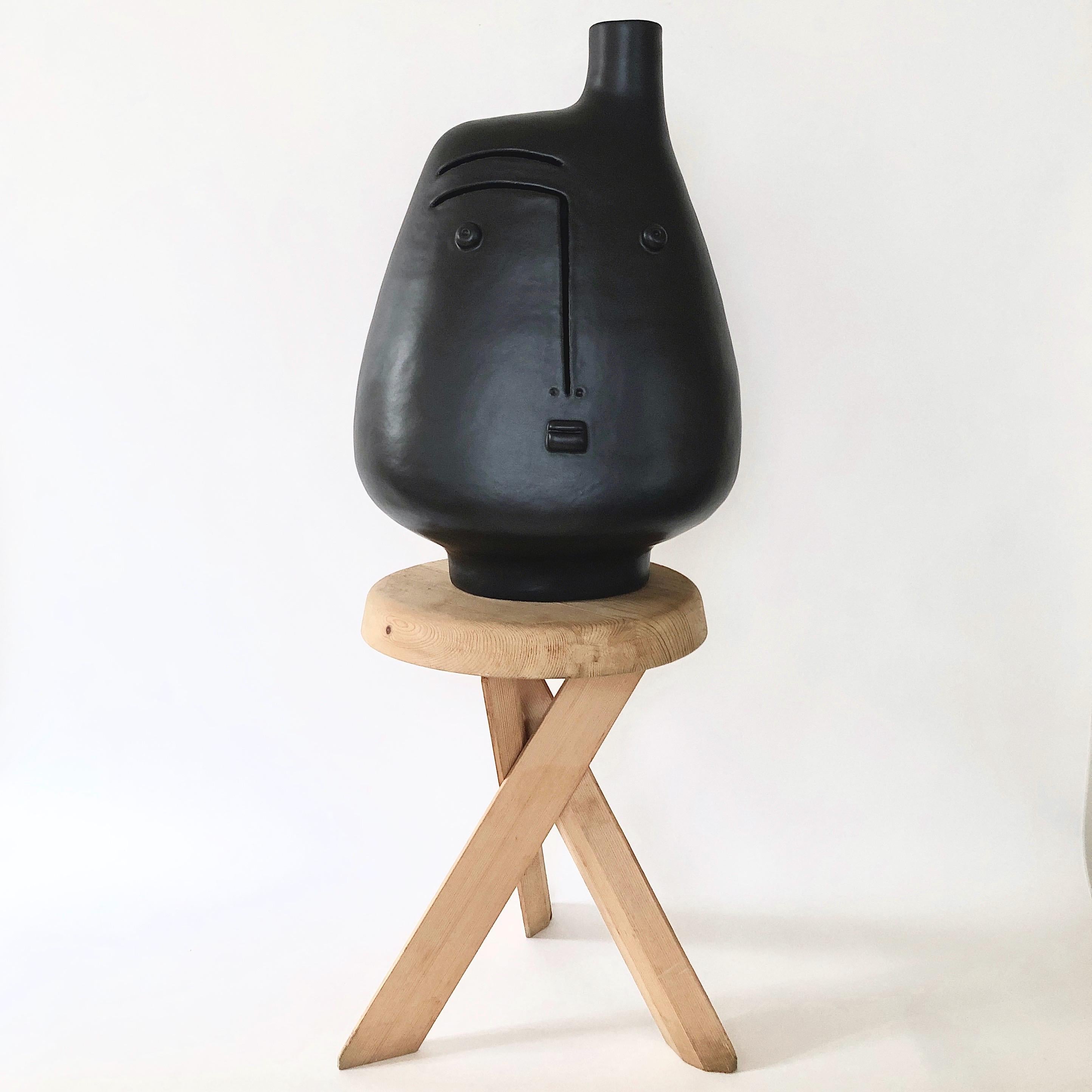 Enameled Dalo, Large Black Ceramic Table Lamp Base For Sale