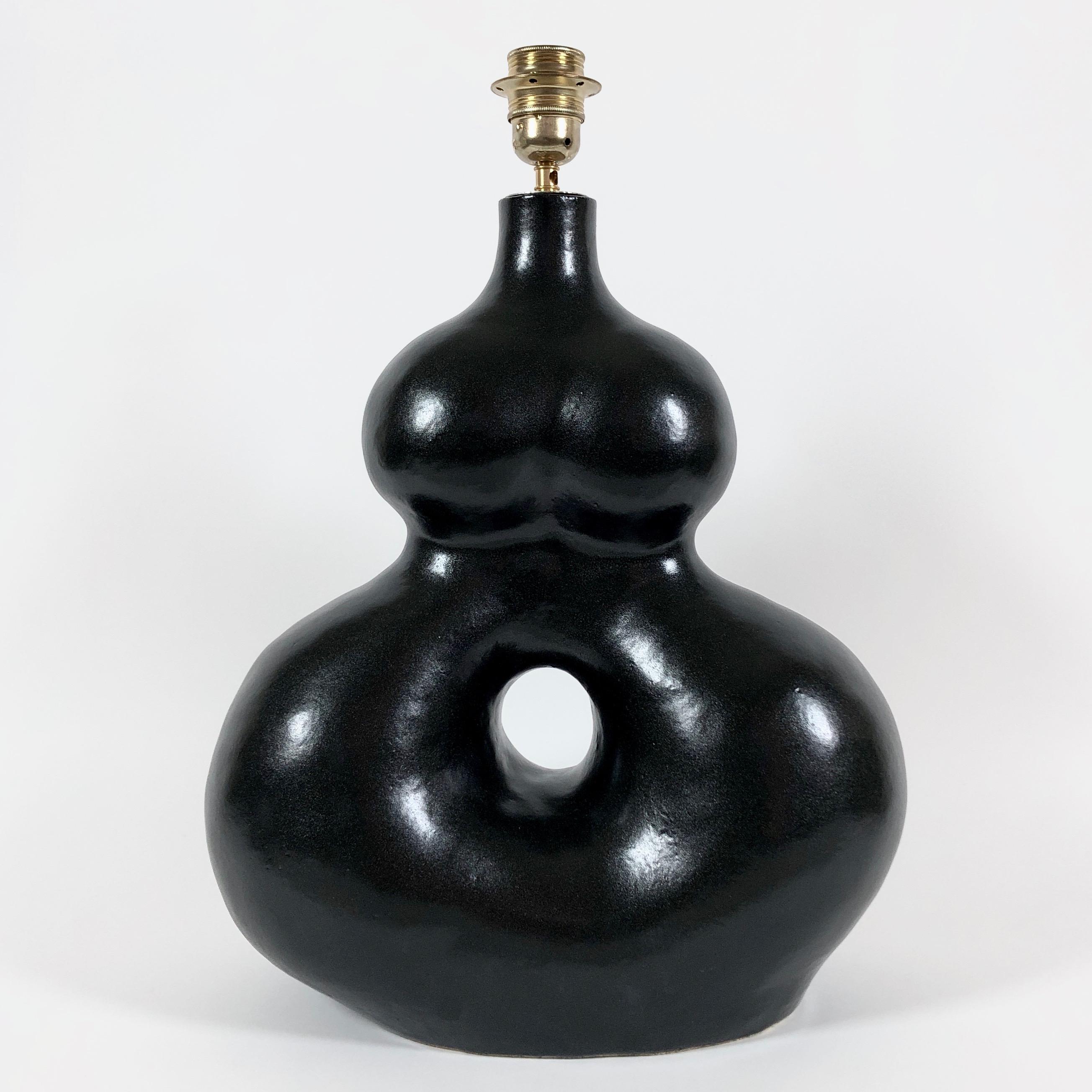 French Dalo, Large Black Ceramic Table Lamp