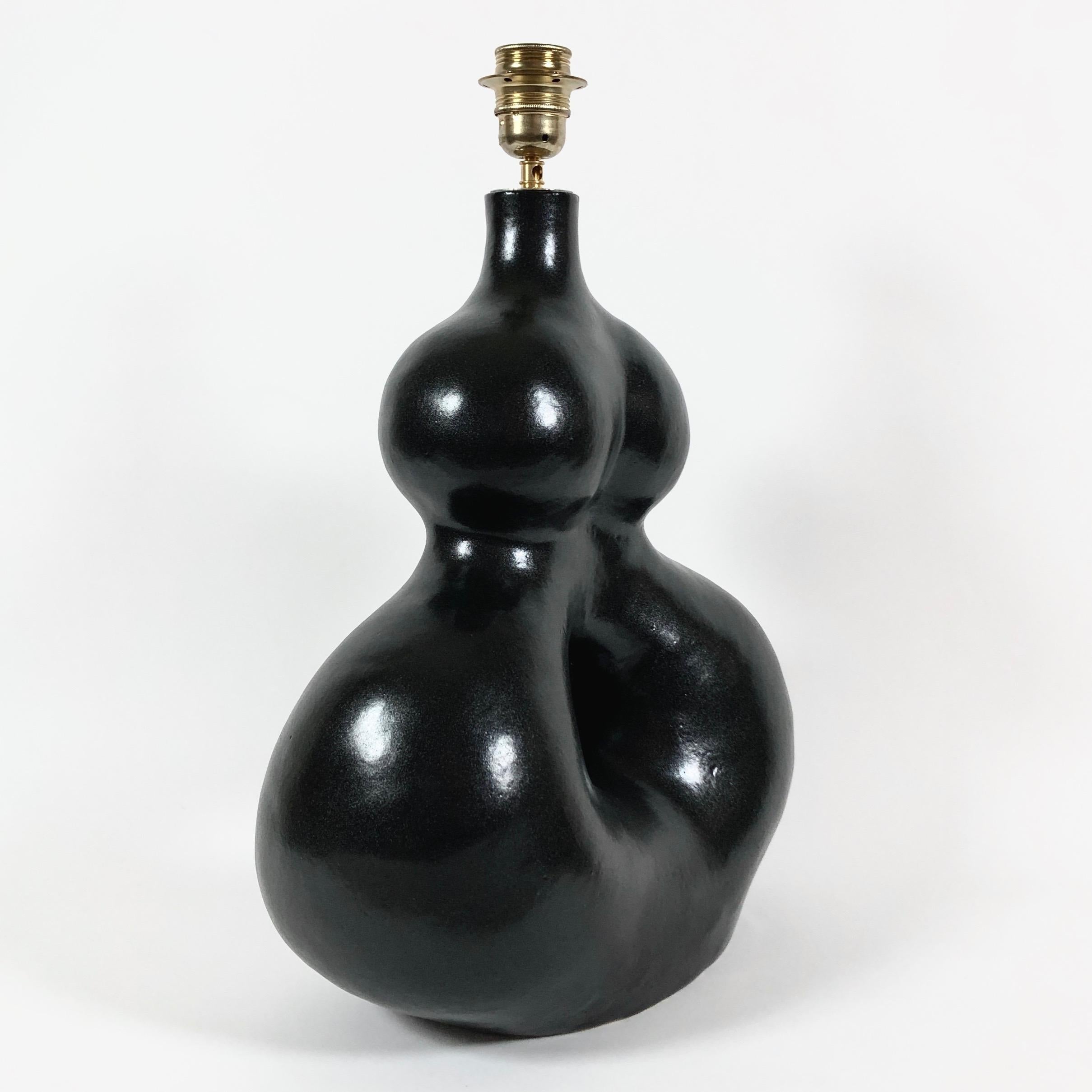 Enameled Dalo, Large Black Ceramic Table Lamp