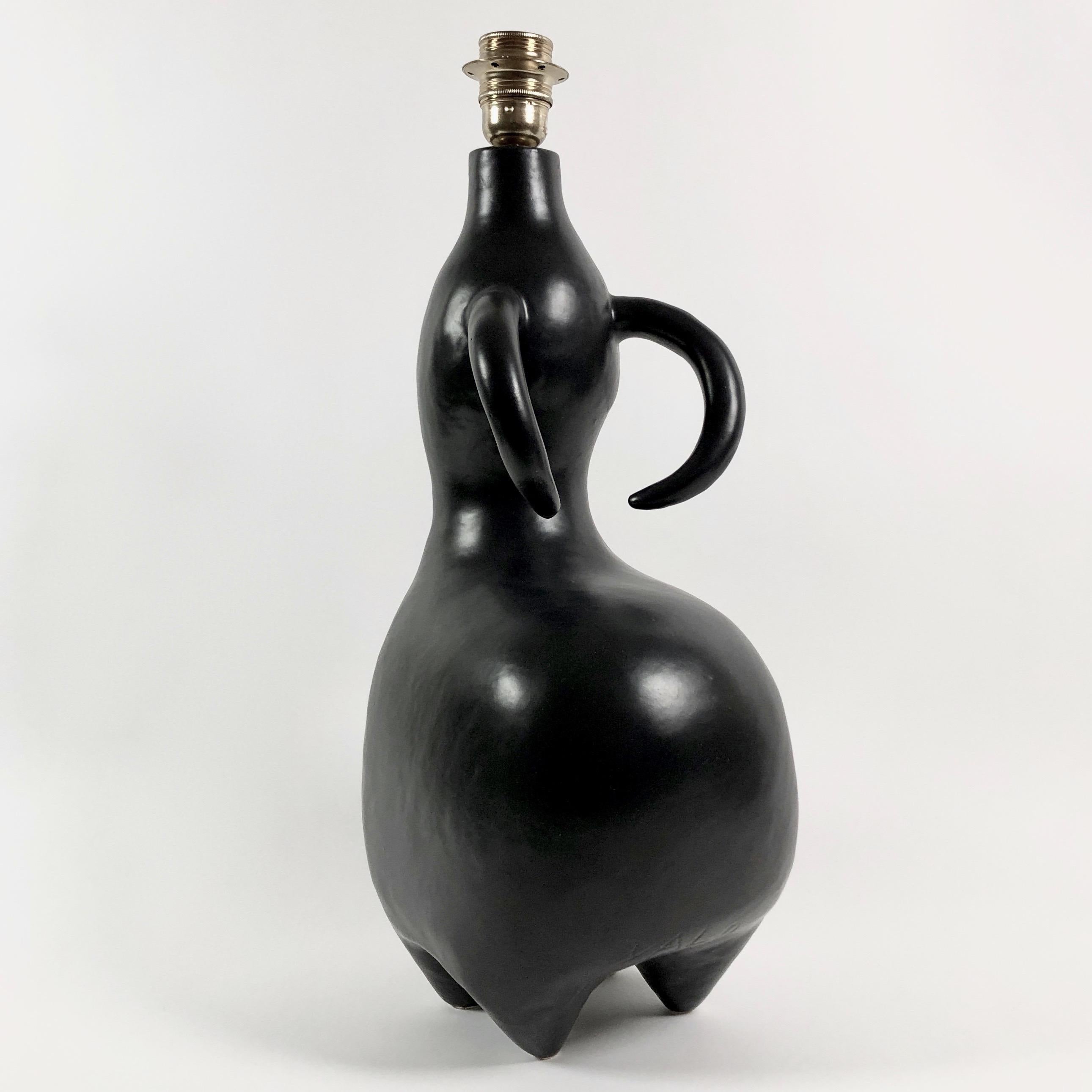 Glazed Dalo, Large Black Ceramic Table Lamp For Sale