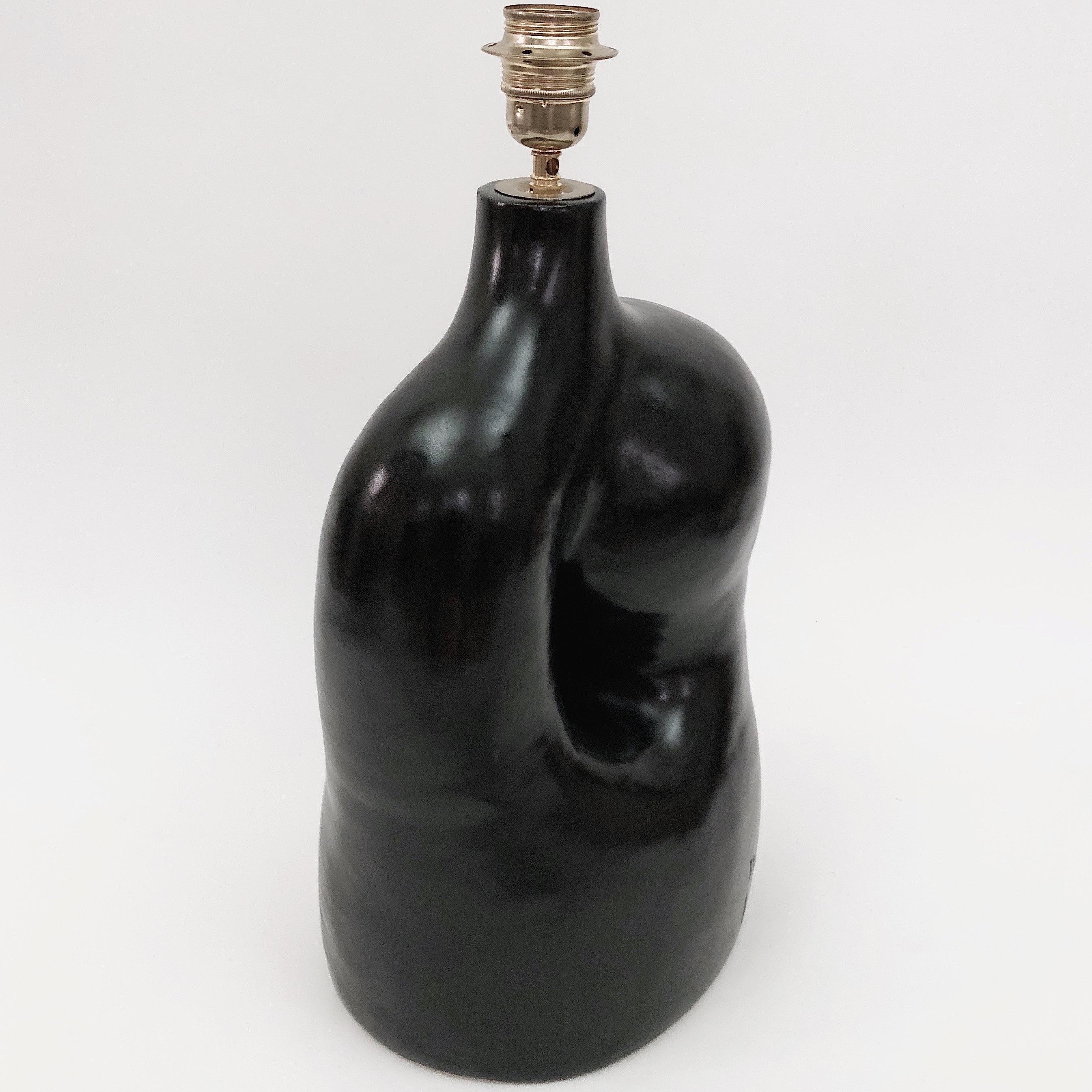 French DALO - Large Ceramic Table Lamp Base Glazed in Black