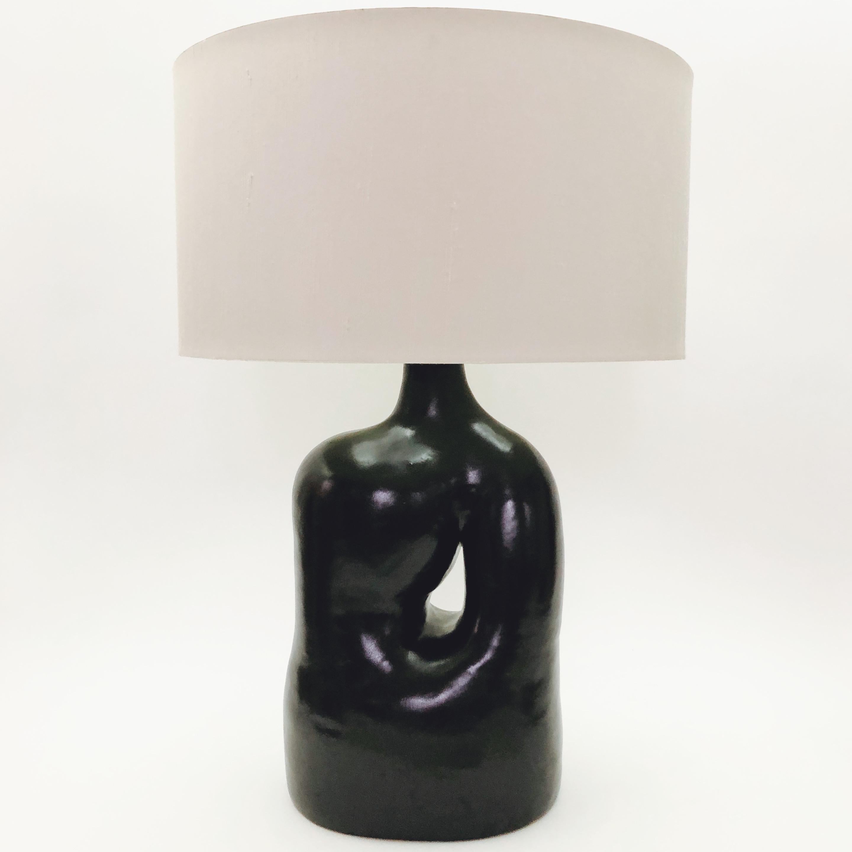 DALO - Large Ceramic Table Lamp Base Glazed in Black In Excellent Condition In NICE, FR