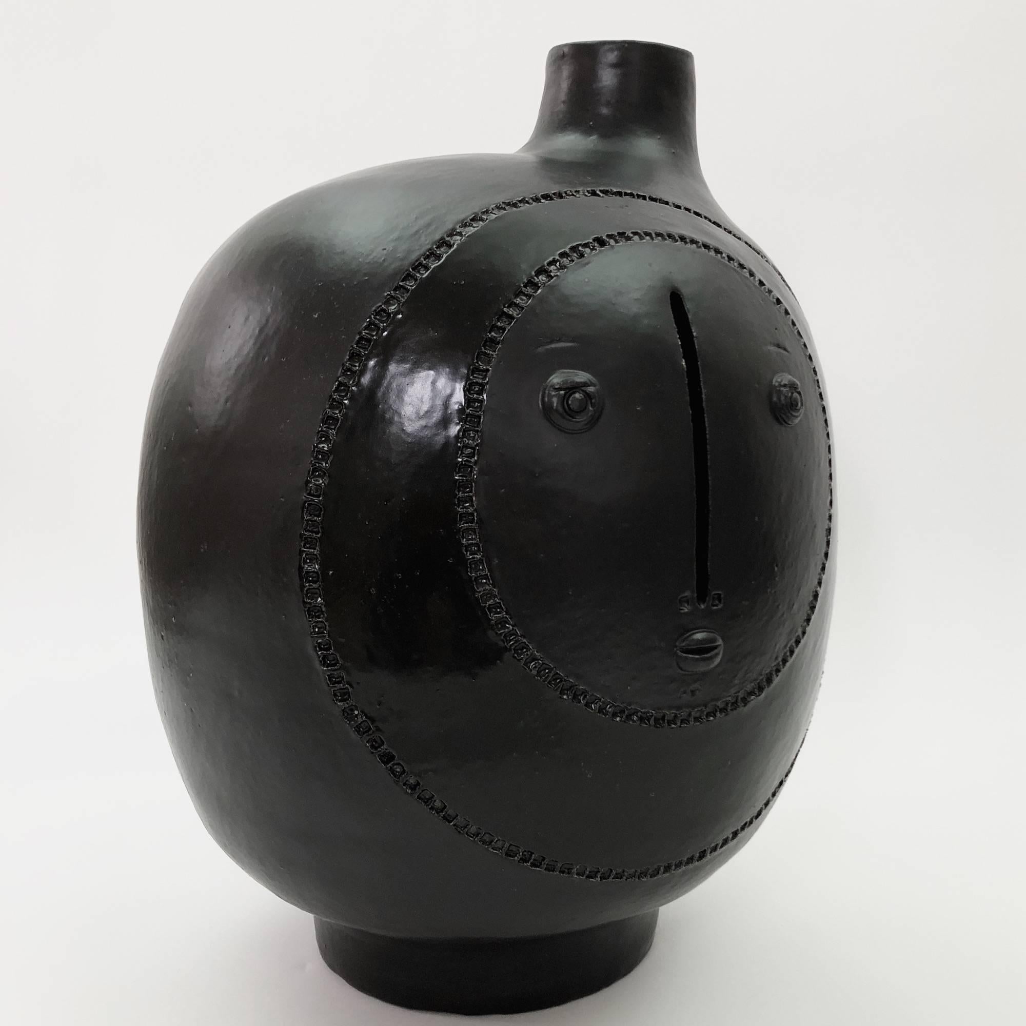 French DALO - Large Ceramic Table Lamp Glazed in Black