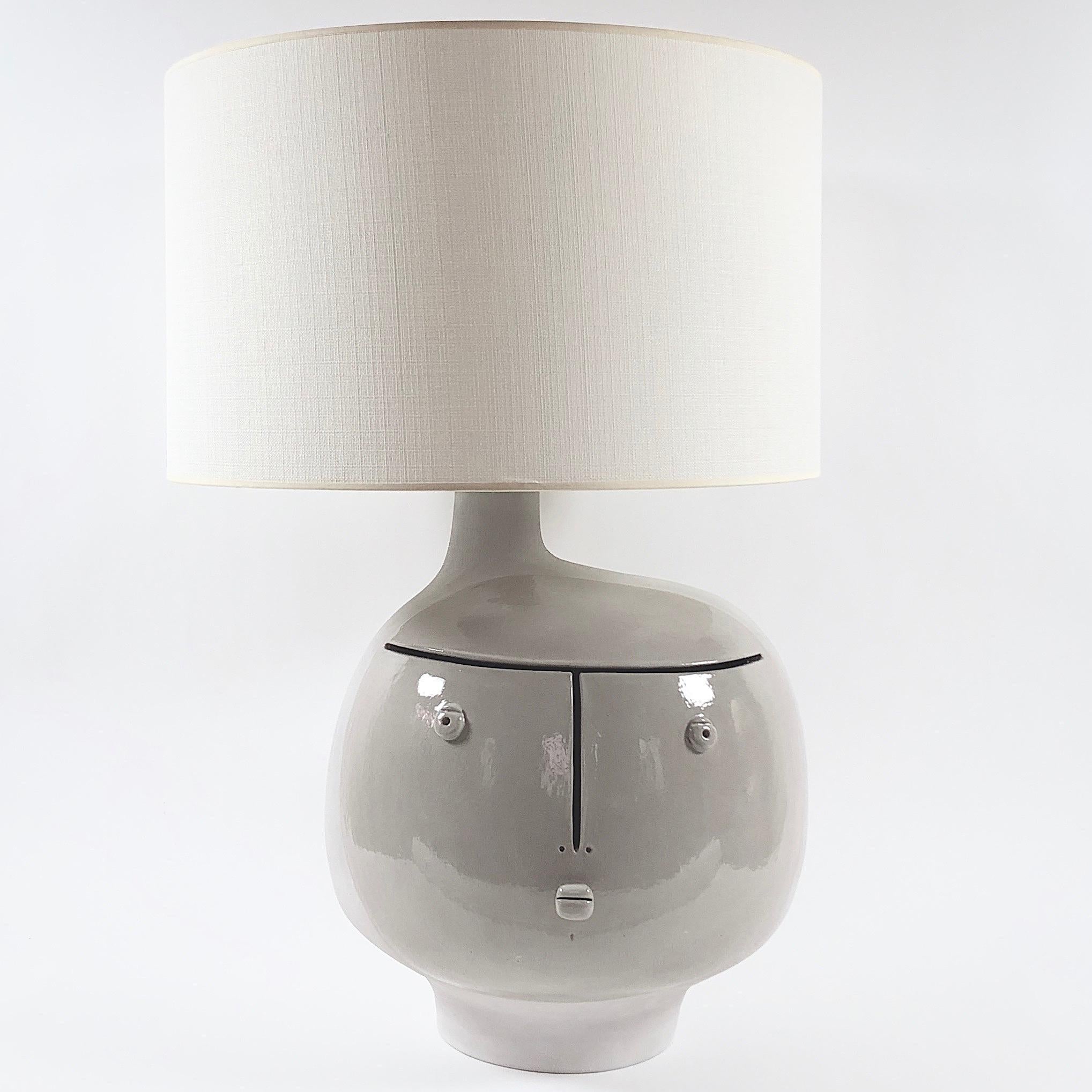 Organic Modern Dalo, Large Grey Ceramic Table Lamp Base For Sale