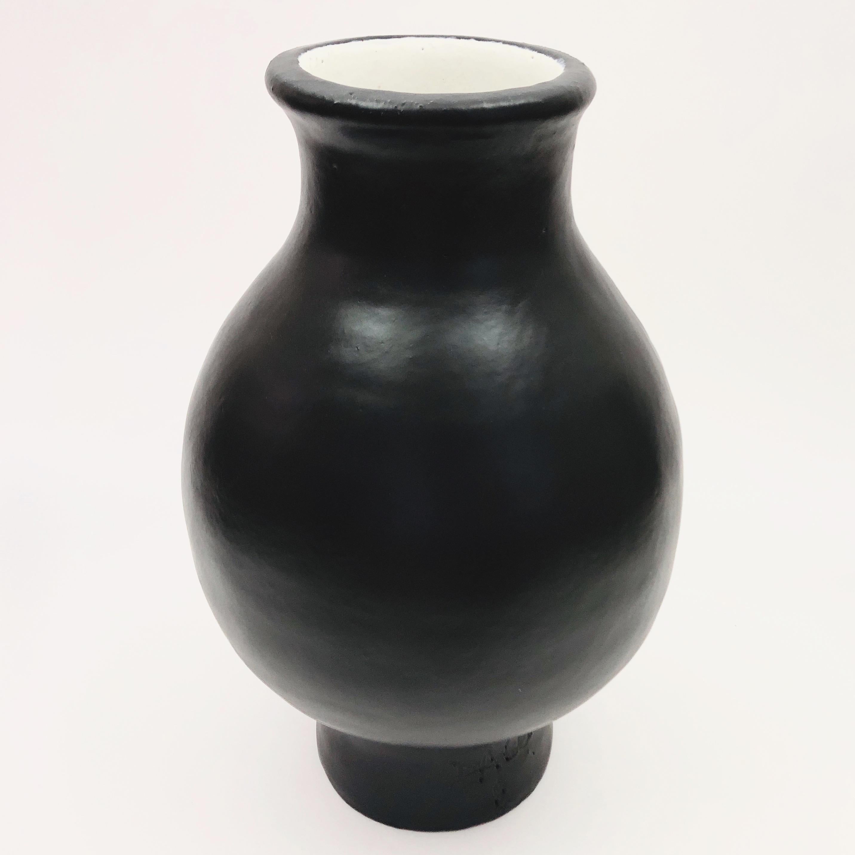 French Dalo, Monumental Black and White Ceramic Vase
