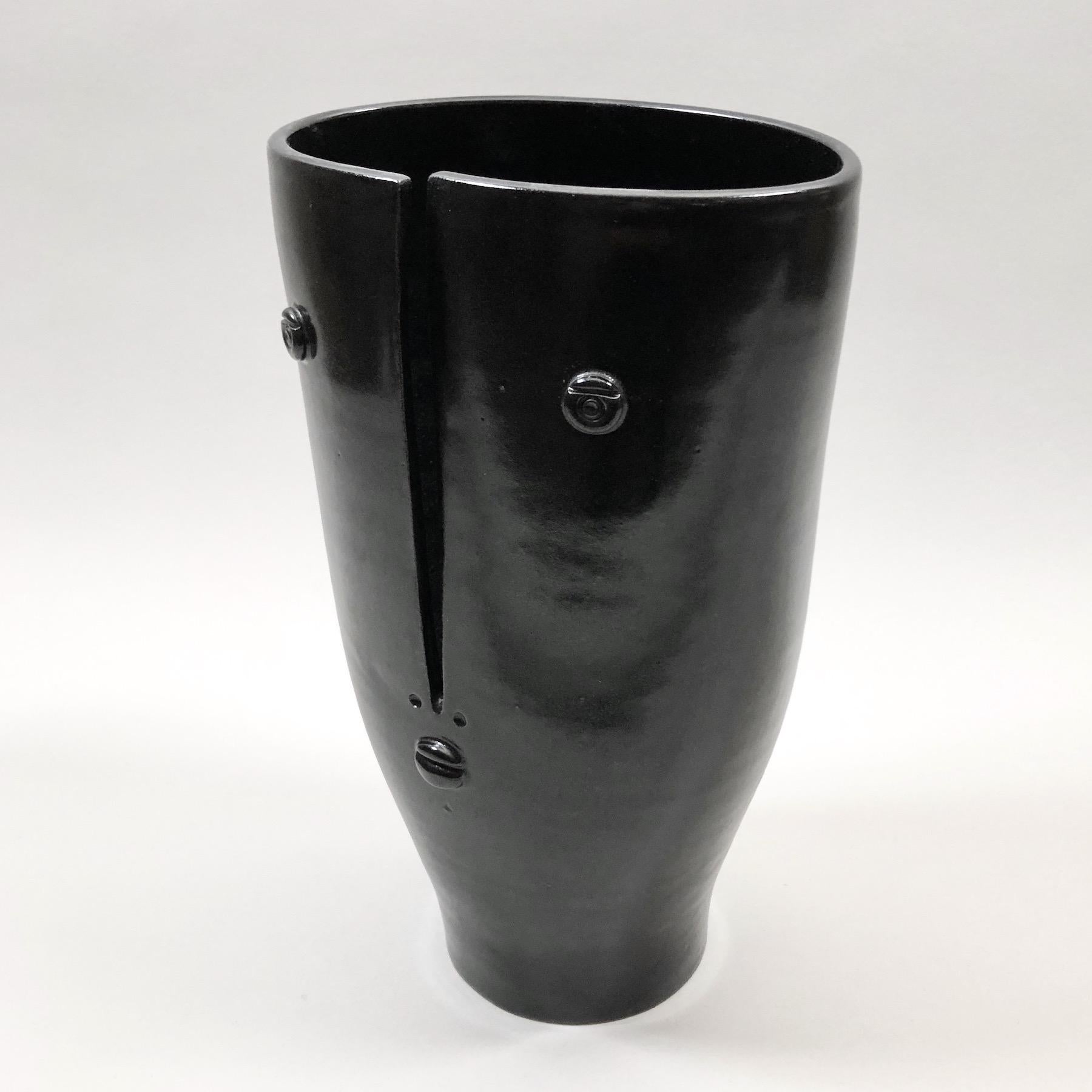 Dalo, Pair of Black and White Ceramic Vases For Sale 2