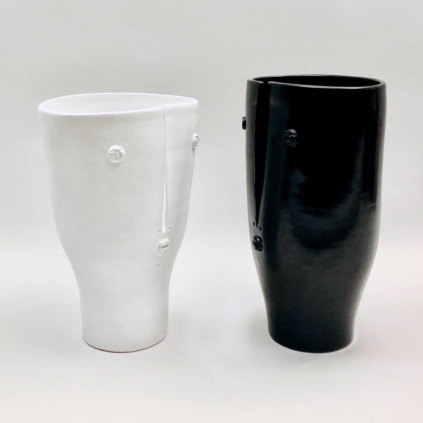 Dalo, Pair of Black and White Ceramic Vases For Sale 3