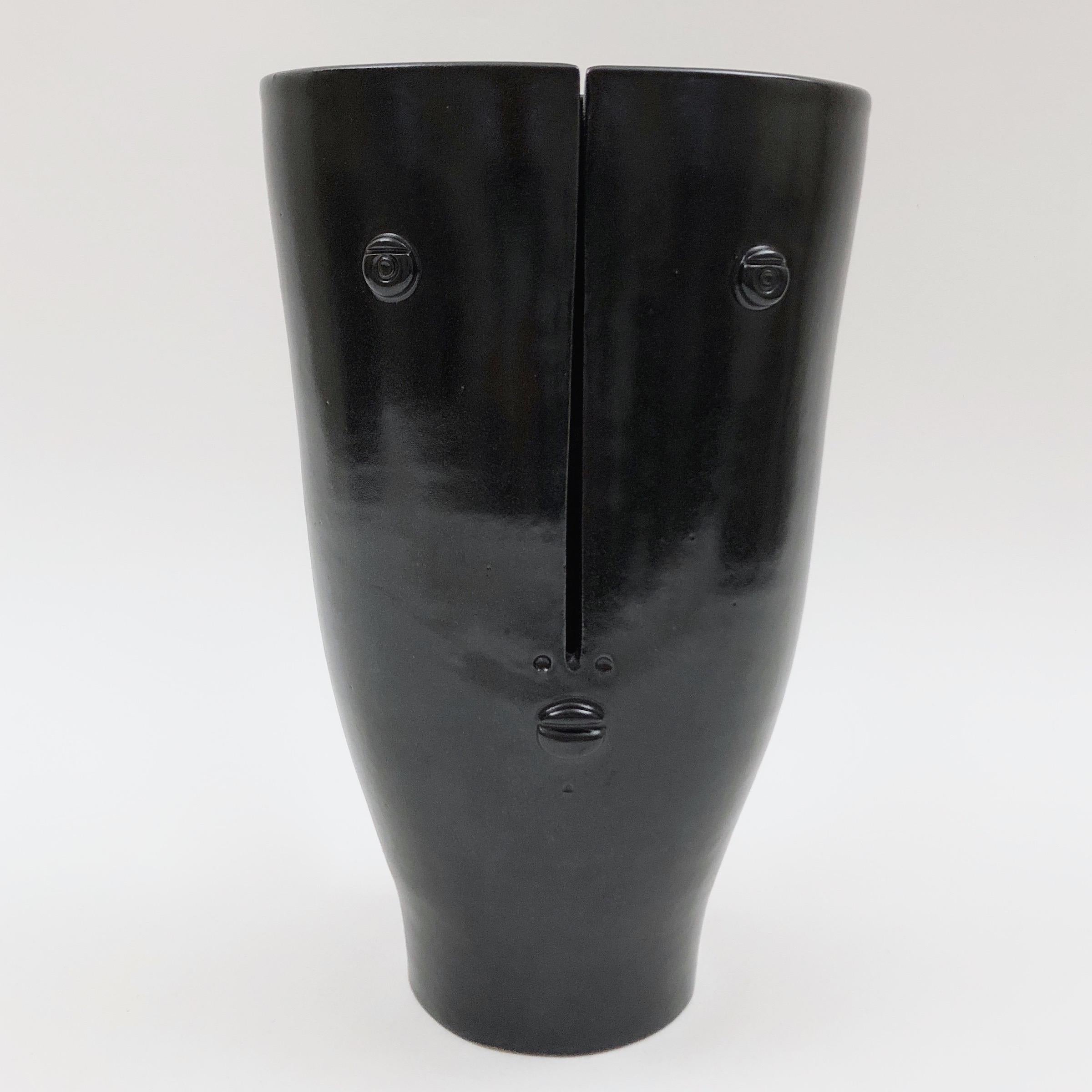 Enameled Dalo, Pair of Black and White Ceramic Vases For Sale