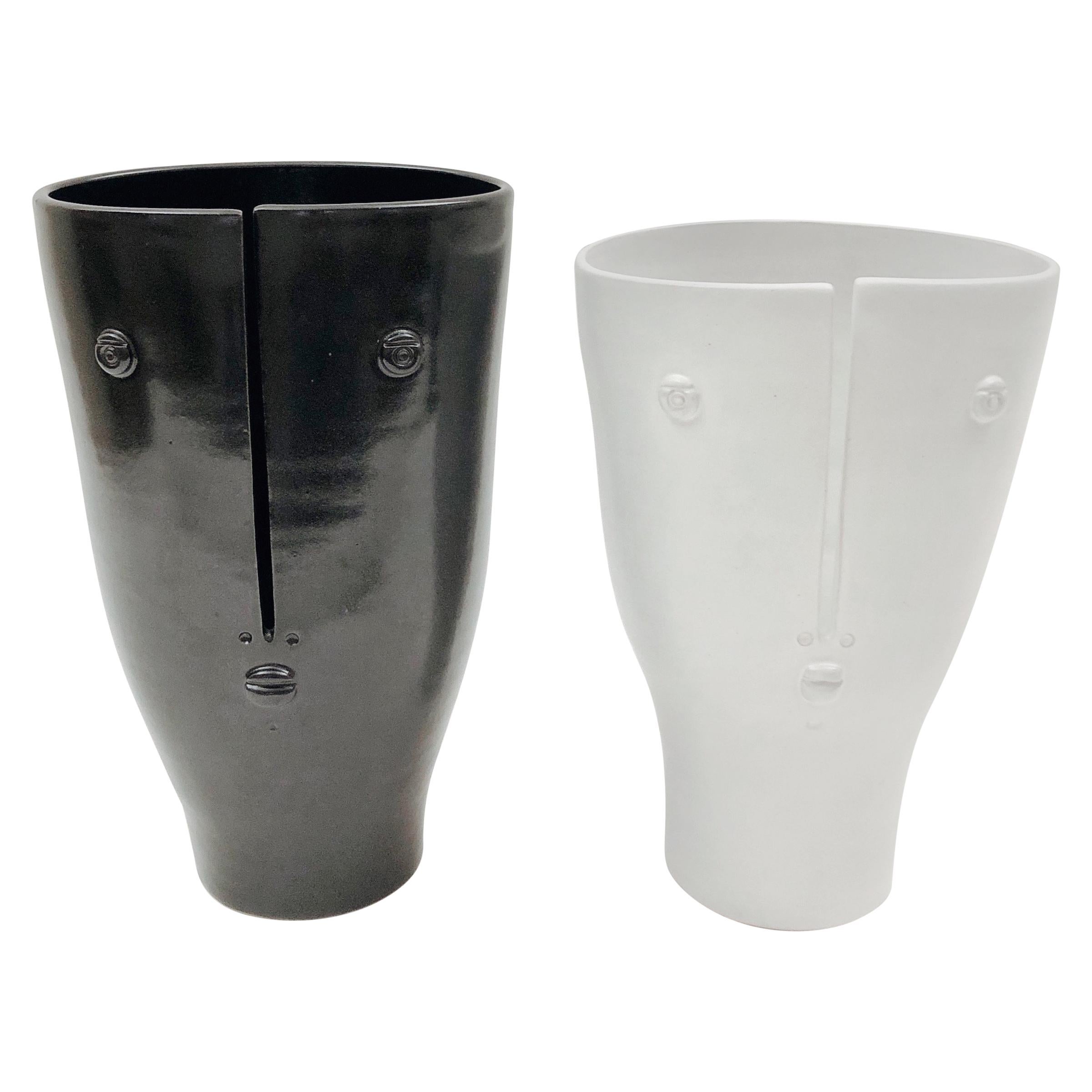 Dalo, Pair of Black and White Ceramic Vases For Sale