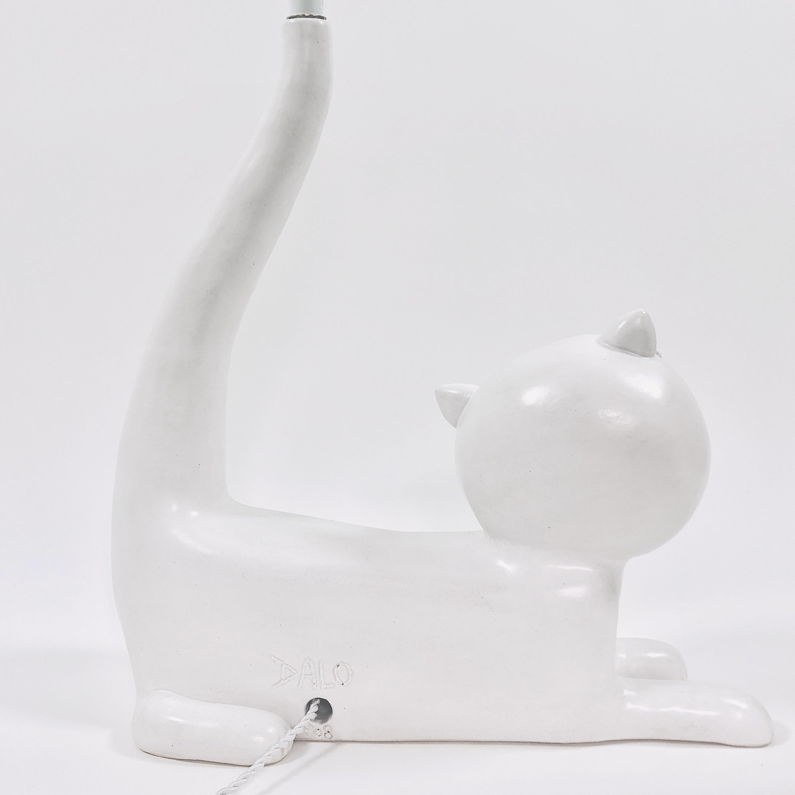 Enameled Dalo, White Cat Ceramic Table Lamp