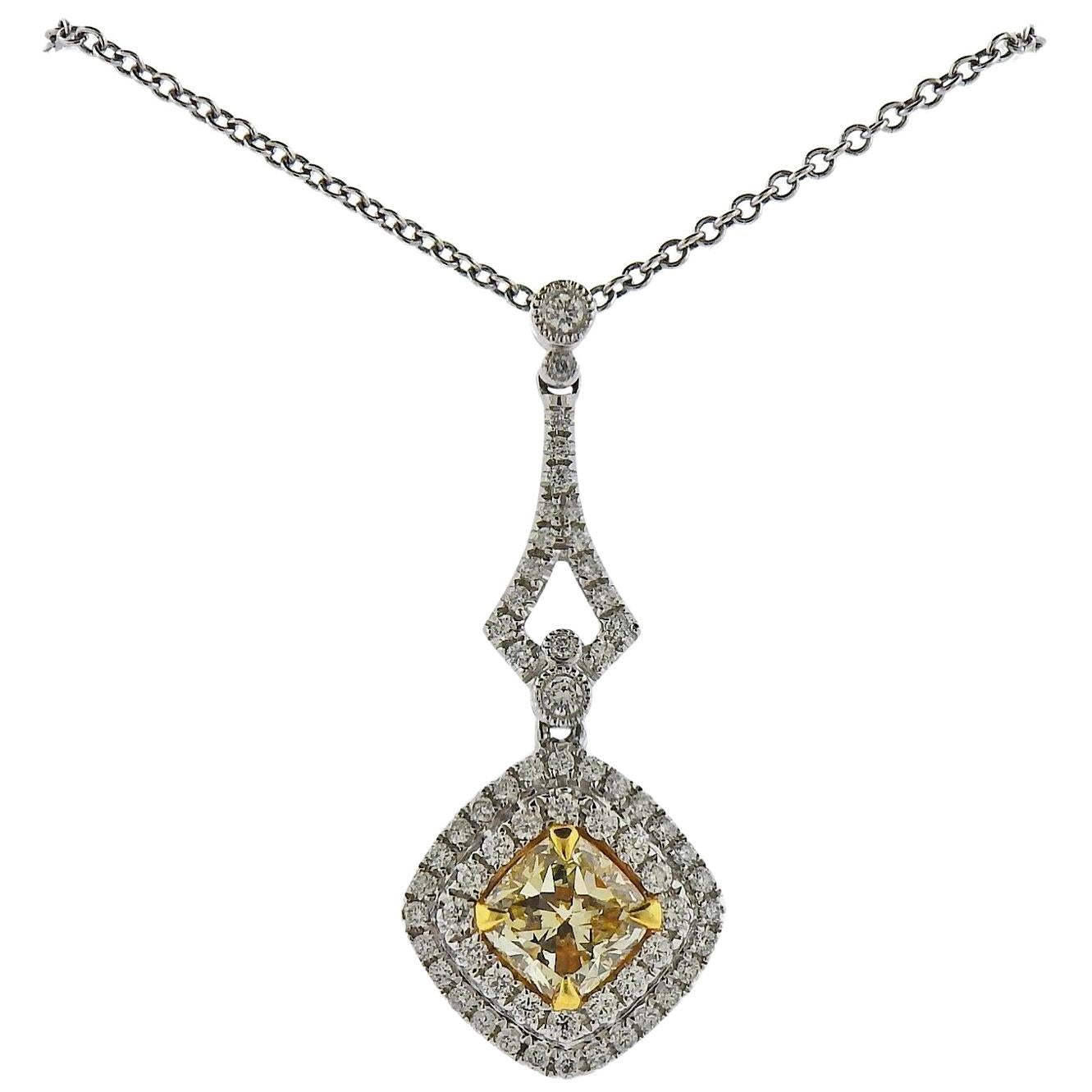 Dalumi GIA 2.40 Carat Fancy Yellow Diamond Gold Pendant Necklace