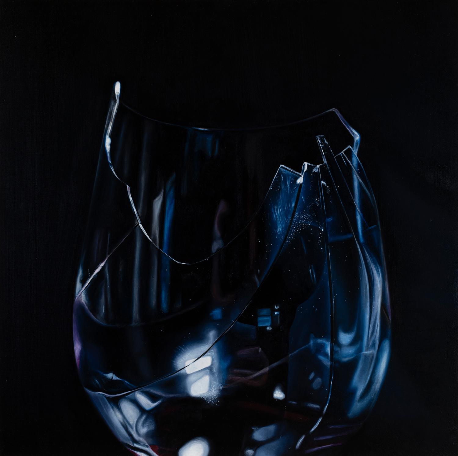 Still-Life Painting Dalvin Byron - "Diadem", contemporain, noir, verre de vin brisé, peinture à l'huile, 2020.