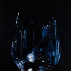 "Diadem", oil painting, black, shattered, wine glass