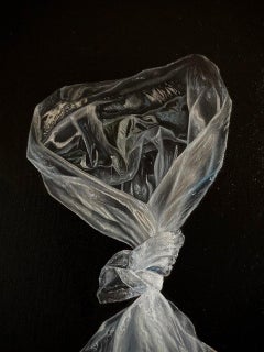 "Millions", Contemporary, Skull, Plastic Bag, Black, Oil Painting, 2024