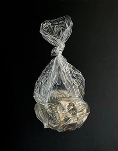 "Millions", Contemporary, Skull, Plastic Bag, Black, Oil Painting, 2024