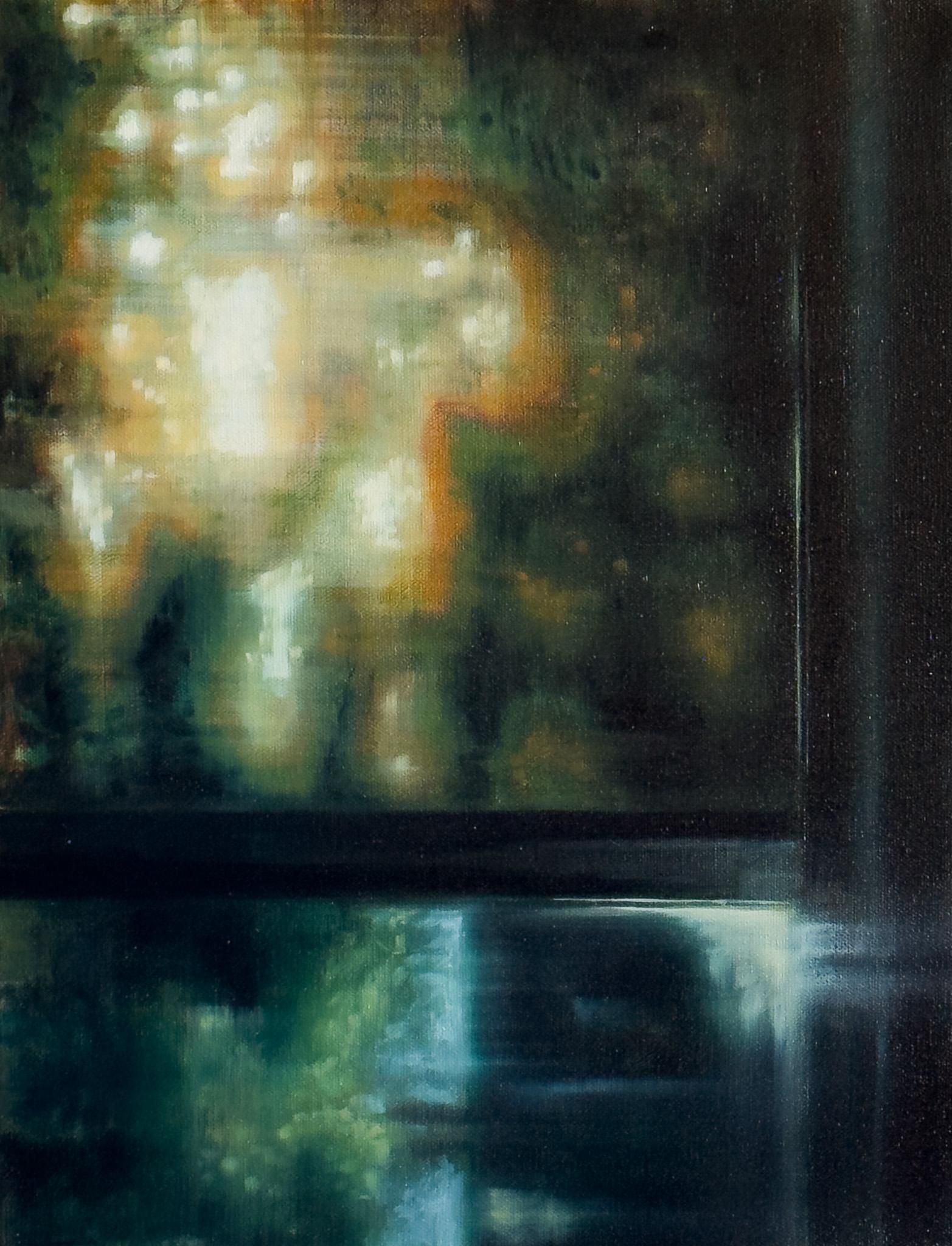 "Untitled 2", Expressionist, Abstract, Green, Yellow, Blue, Oil Painting