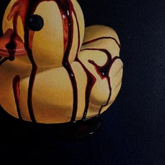 "Untitled", oil painting, rubber duck, toy, black, yellow, red