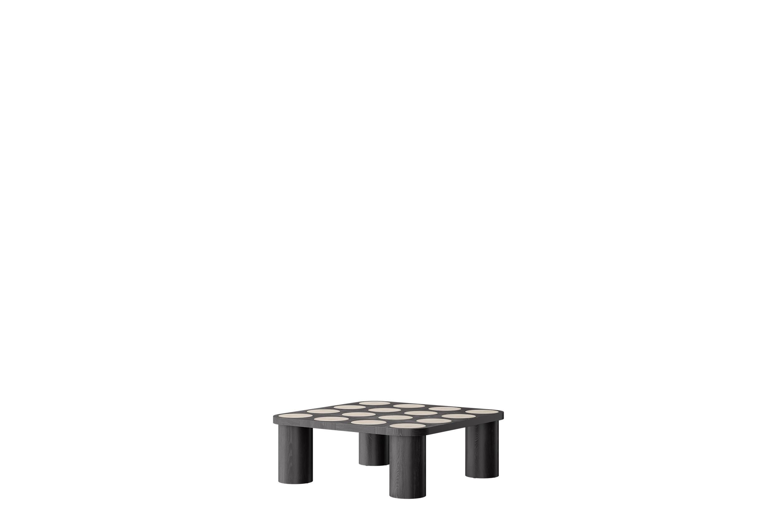 Post-Modern Dama Ocassional Table in Black Oak with Travertine Inserts by Ultramobili For Sale