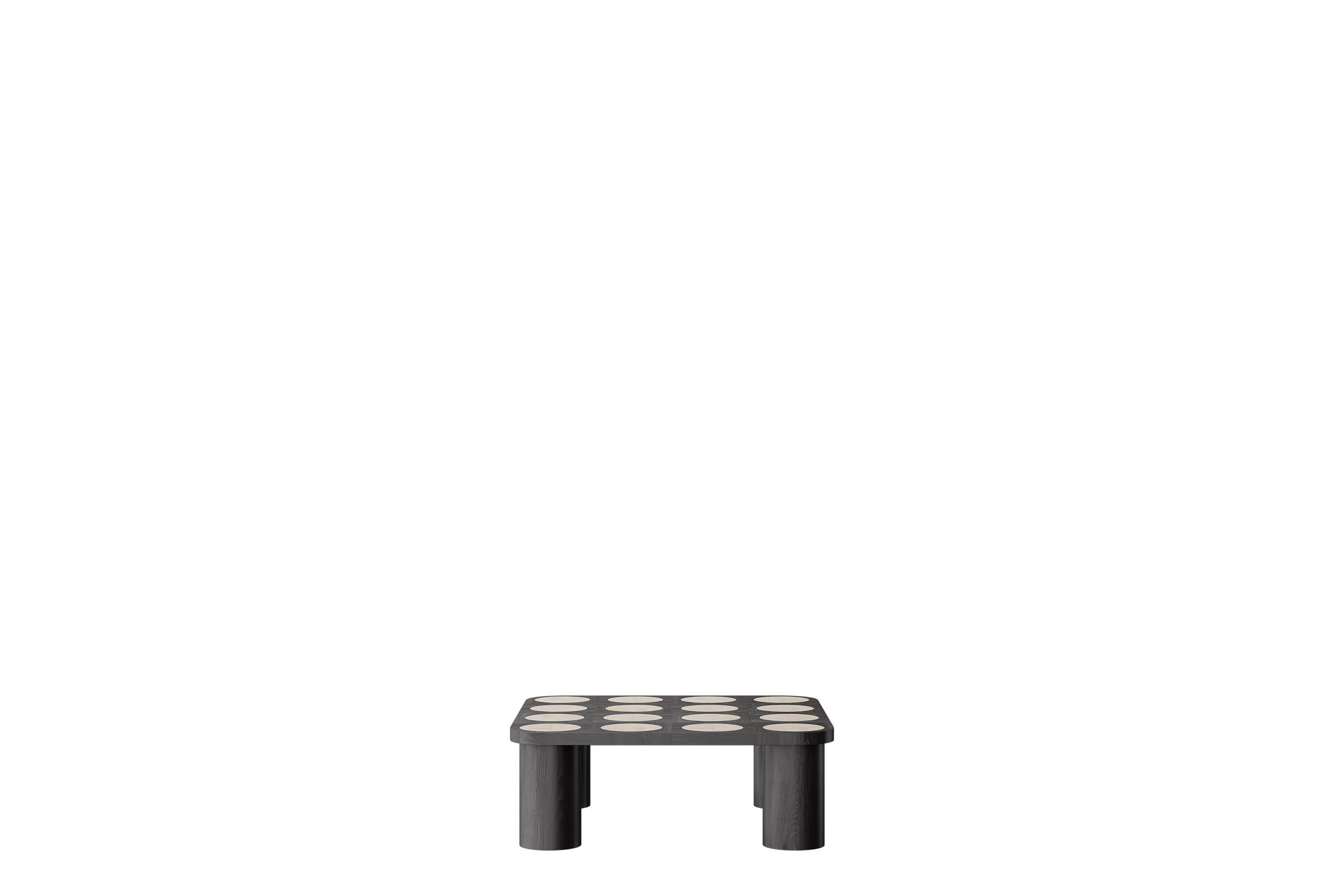 Italian Dama Ocassional Table in Black Oak with Travertine Inserts by Ultramobili For Sale
