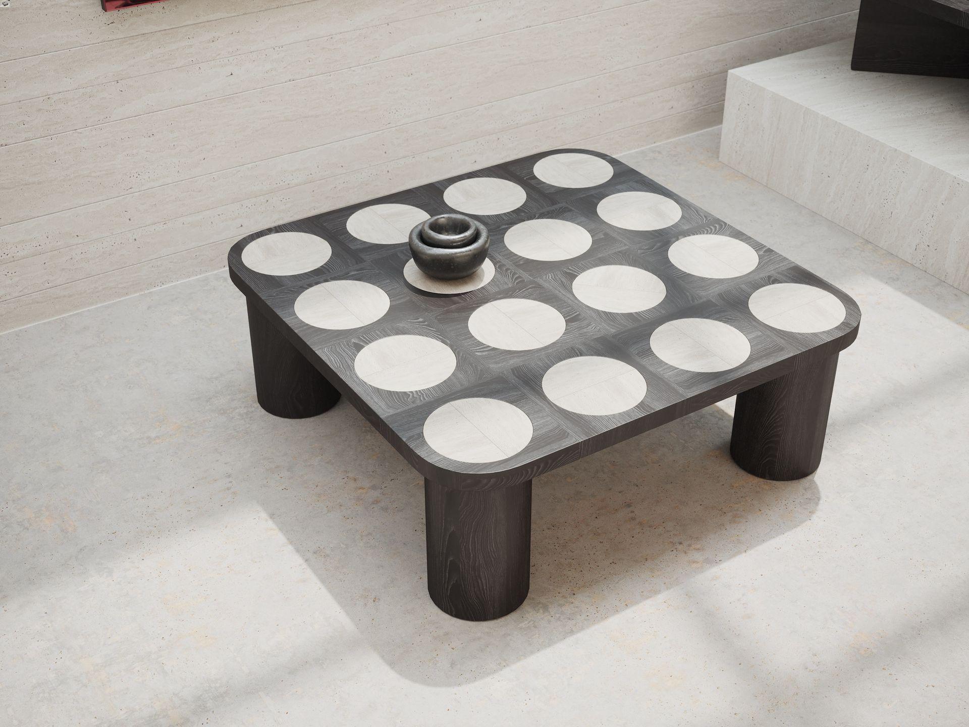 Contemporary Dama Ocassional Table in Black Oak with Travertine Inserts by Ultramobili For Sale