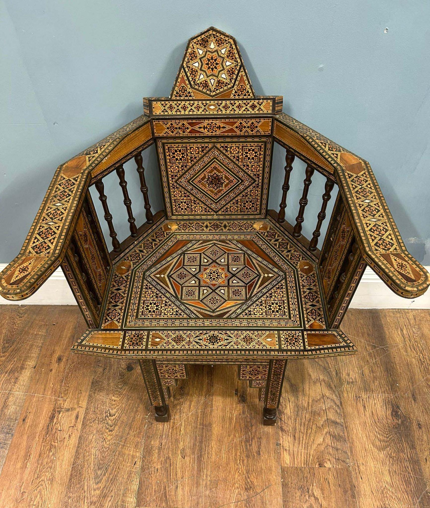 Silla Damascana Juego de Mesa Juegos Incrustaciones Árabes Interiores Sirios en venta 8