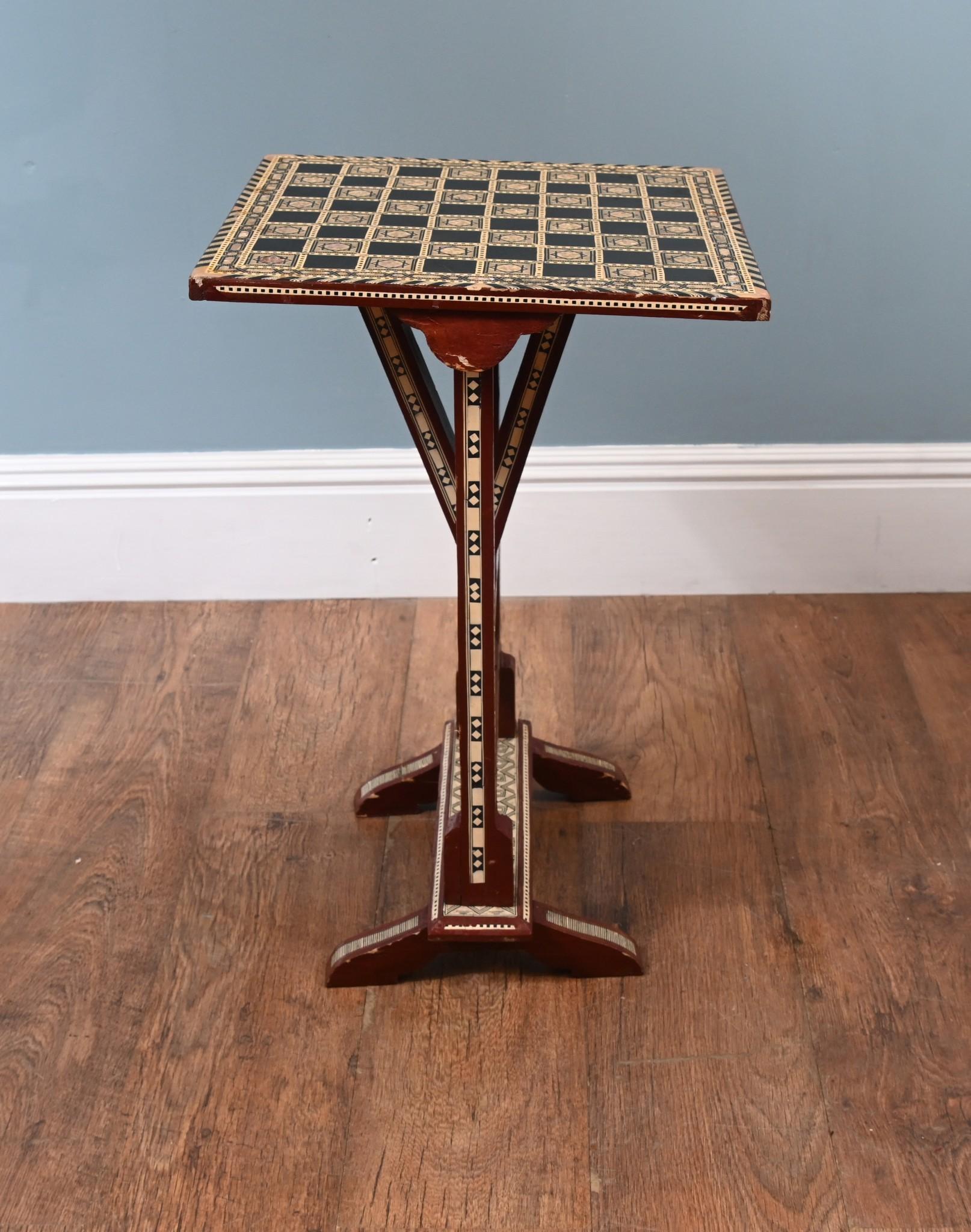 Damaszener Spiele Schachtisch Seite arabische Intarsie 1890 im Zustand „Gut“ im Angebot in Potters Bar, GB