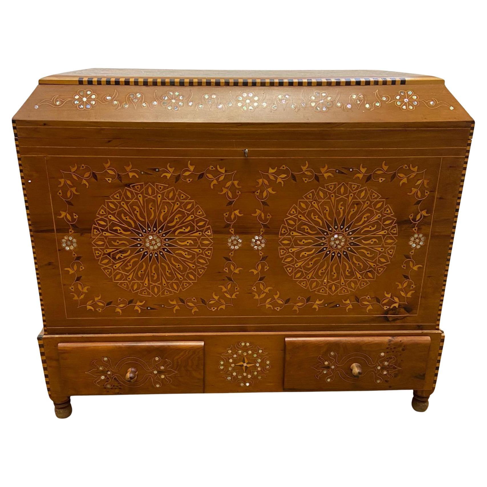 Damascan Inlay Chest Coffer Syrian Arabic Marquetry 1890