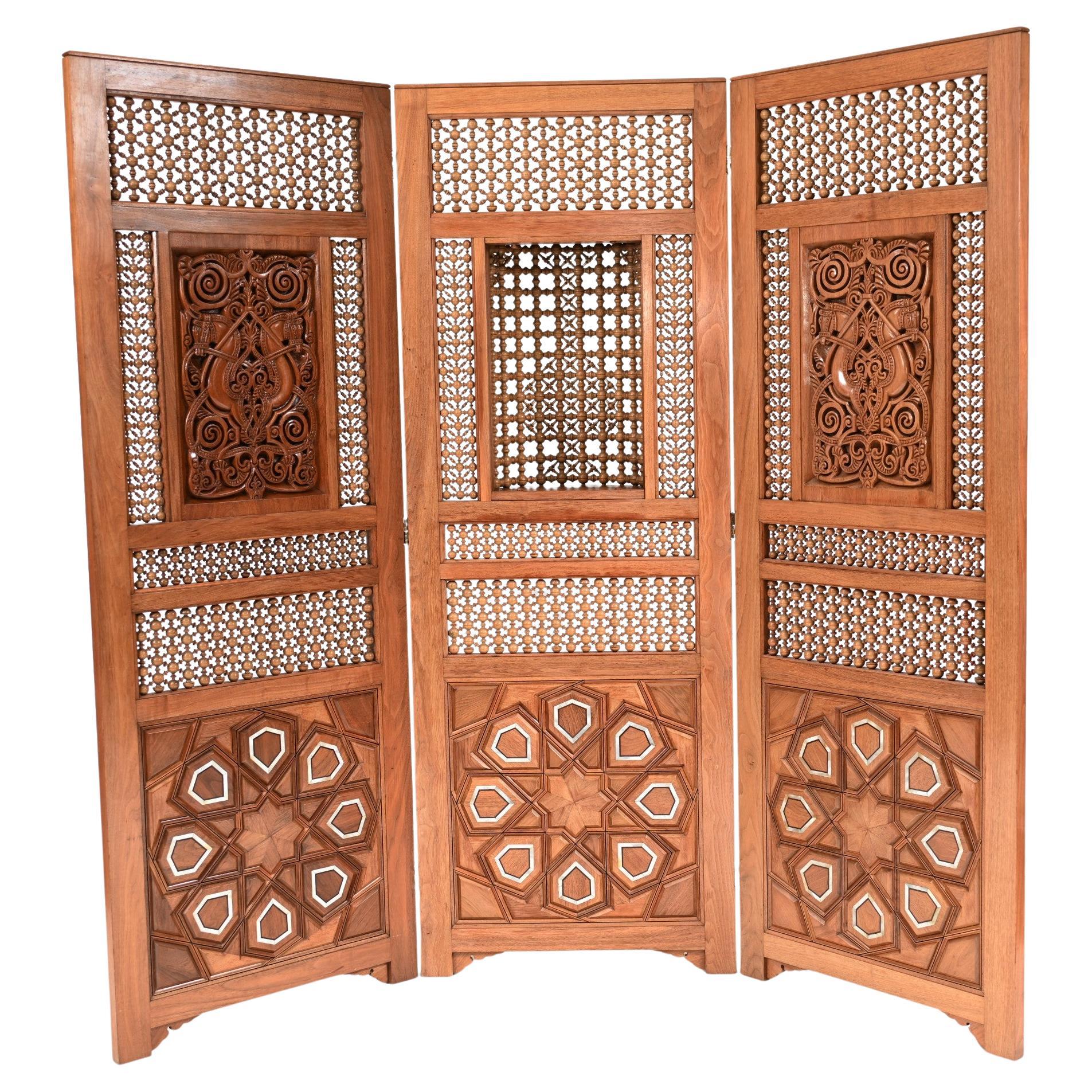 Damascan Inlay Screen Room Divider Arabic 1930s For Sale