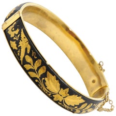 Vintage Damascene Black and Gold Bangle Bracelet