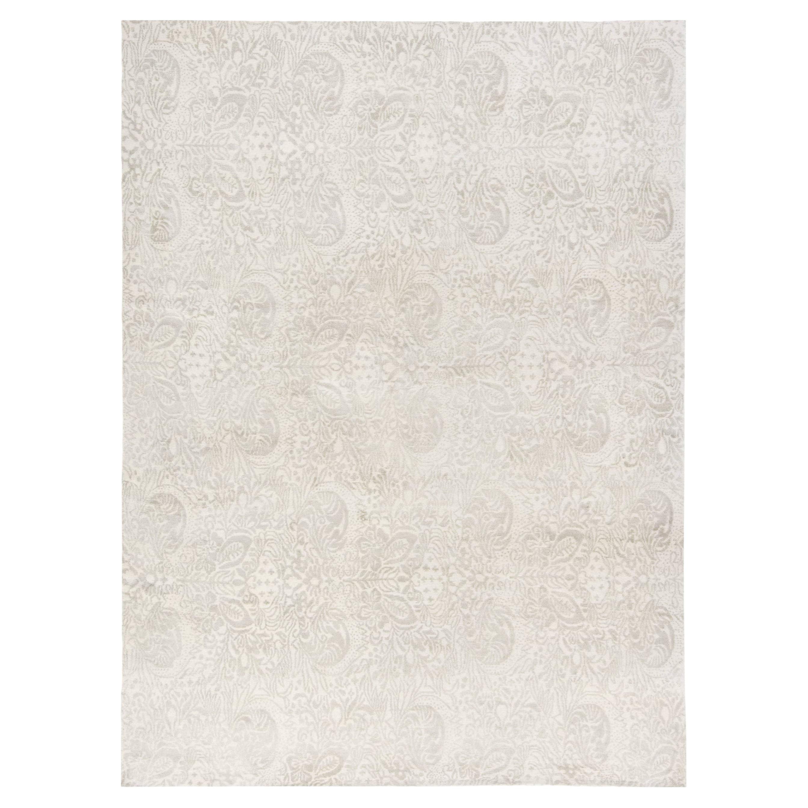 "Damascene" Damask Tone-On-Tone Soft Beige Silk Carpet by Doris Leslie Blau