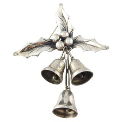 Damasco Gallego Taxco Holly Berry & Bells Pin/Brooch