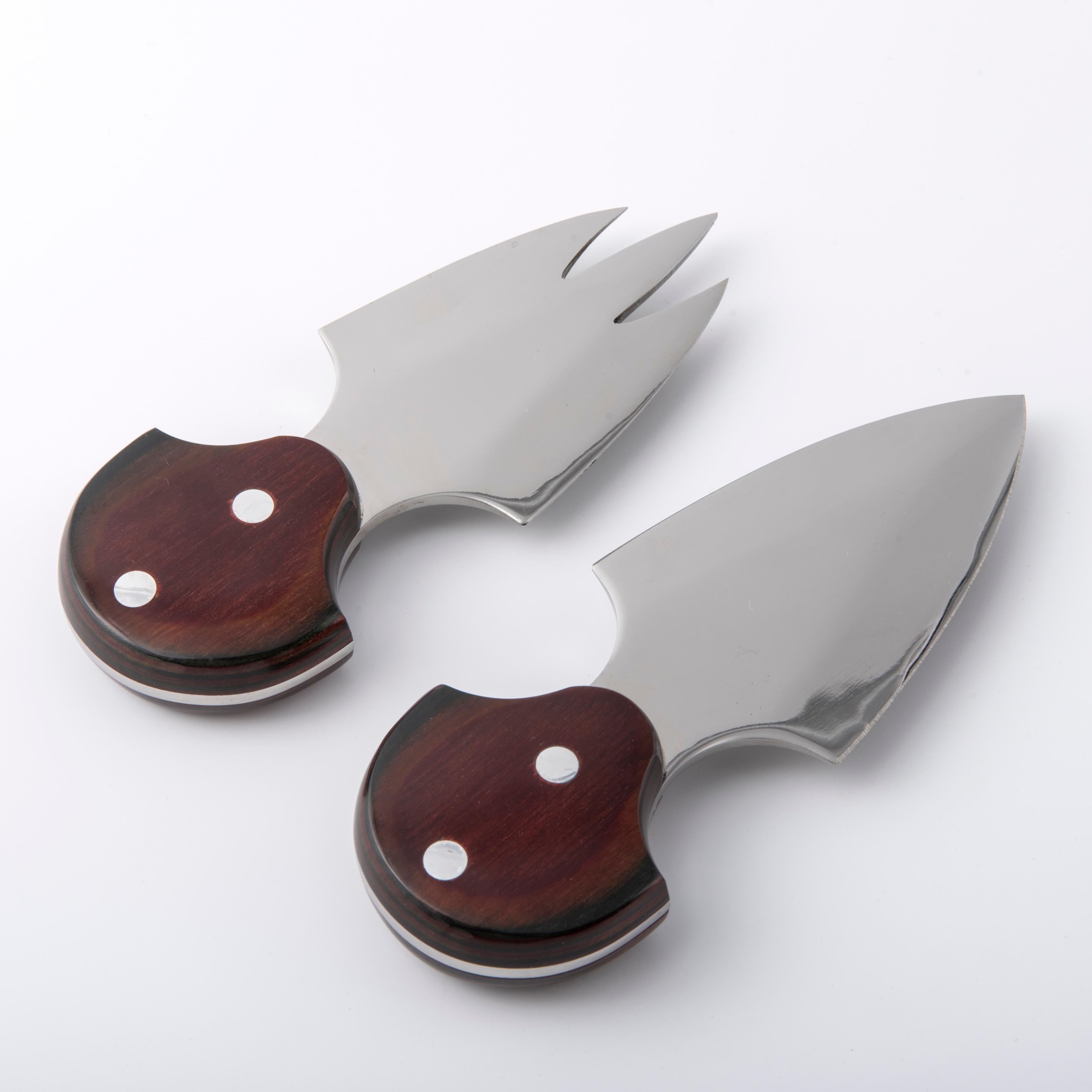 DAMASCO Juego de 2 Cuchillos de Queso de Acero Inoxidable  Asa de madera policromada Moderno en venta