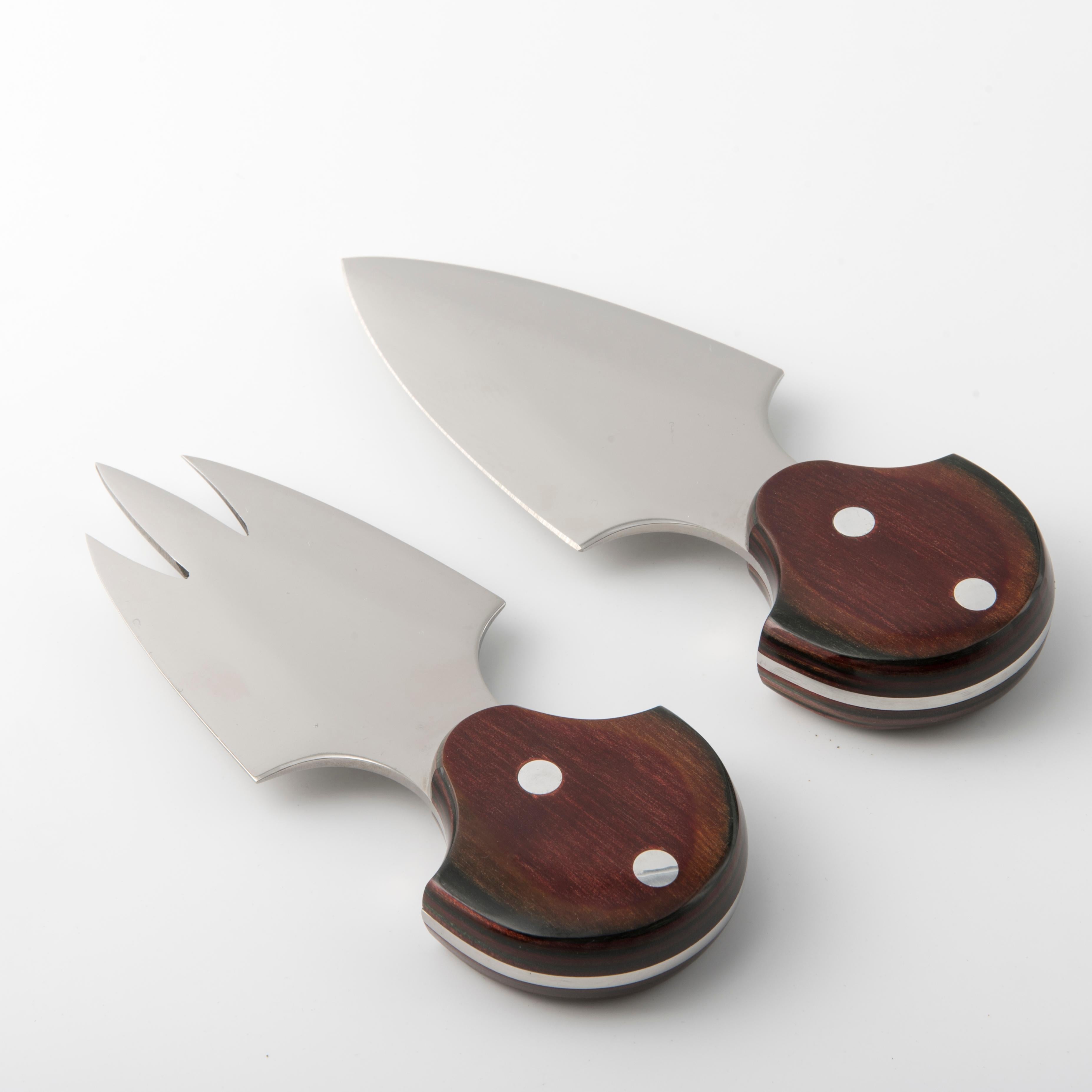 DAMASCO Juego de 2 Cuchillos de Queso de Acero Inoxidable  Asa de madera policromada Italian en venta